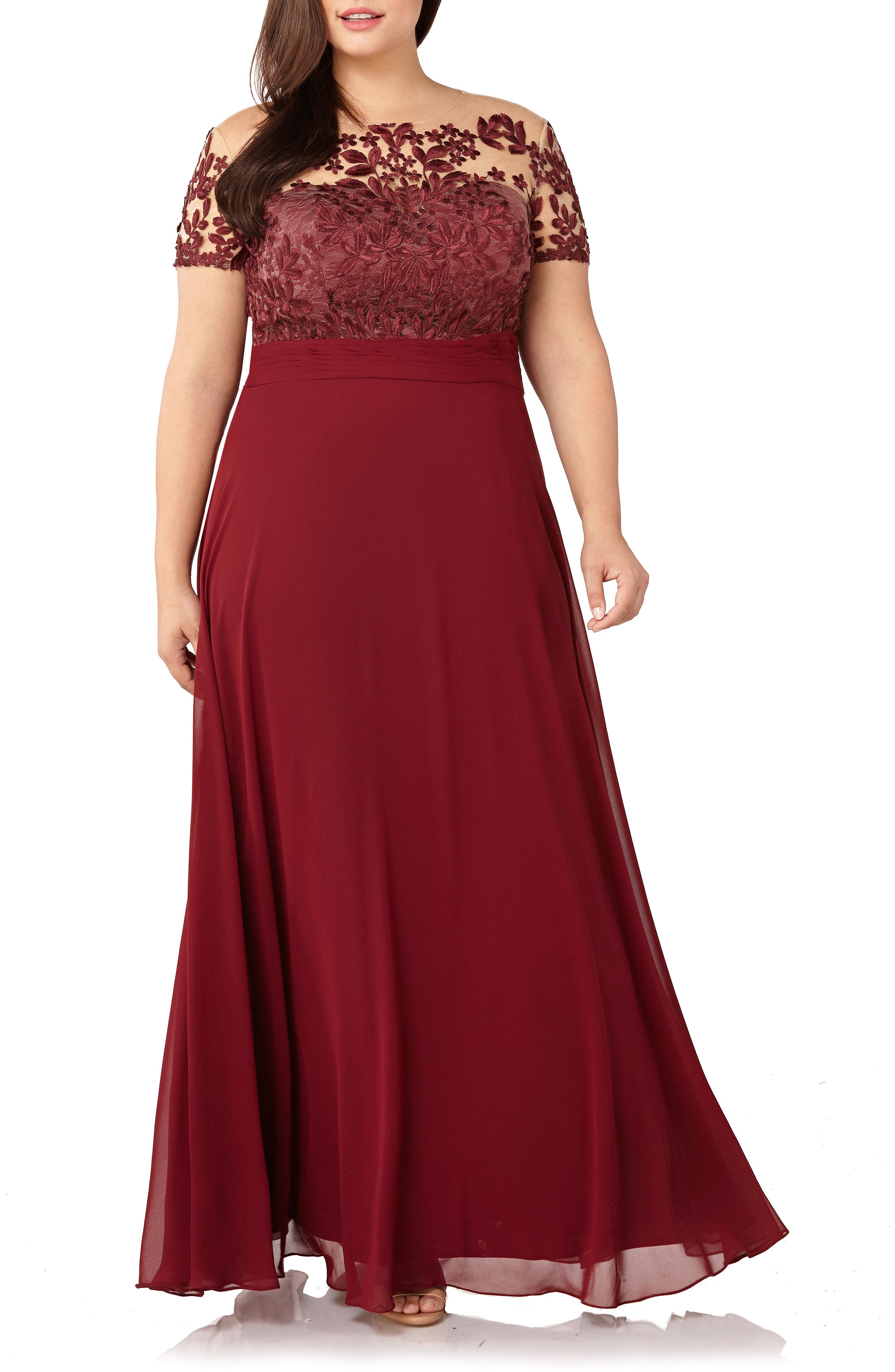 Plus Size Js Collections Floral Embroidered Chiffon Gown
