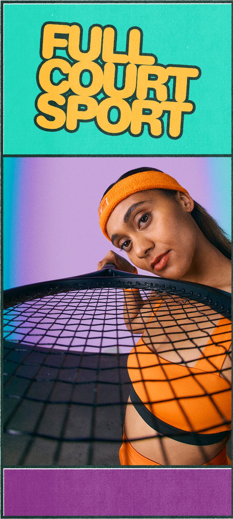 Woman in an orange activewear set from Full Court Sport.