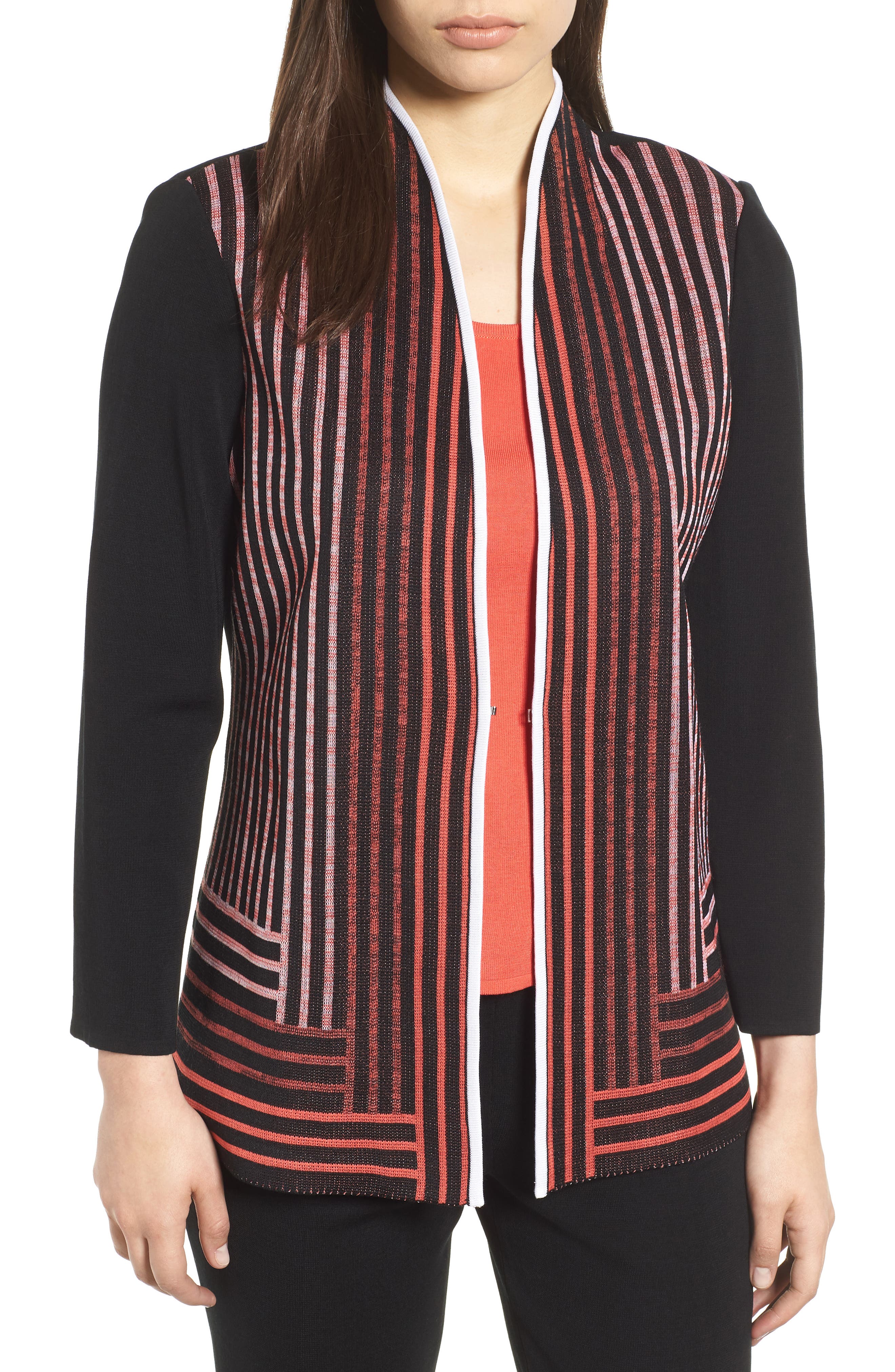 Ming Wang Stripe Knit Jacket, Black
