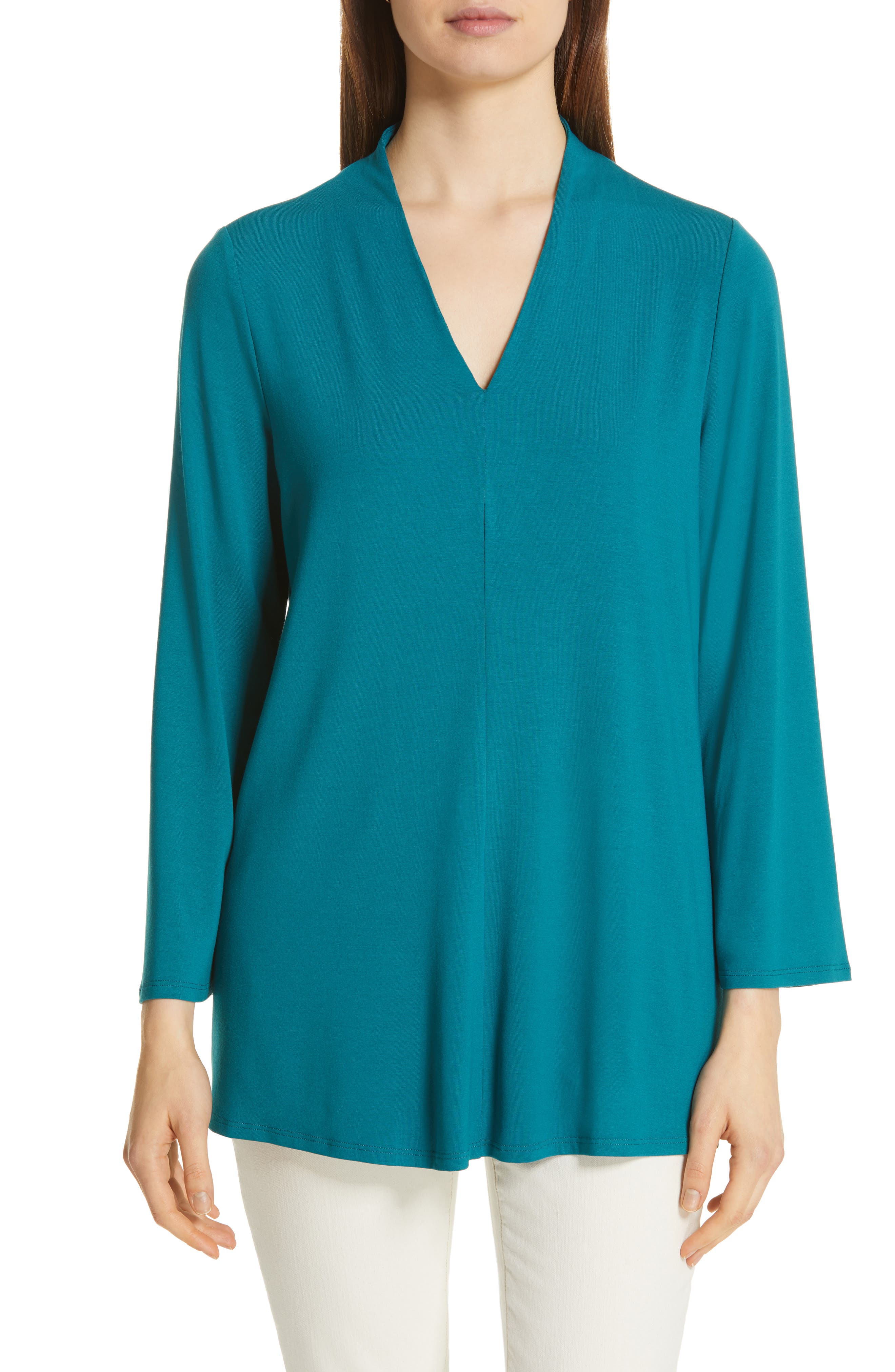 Eileen Fisher V-Neck Top, Blue/green