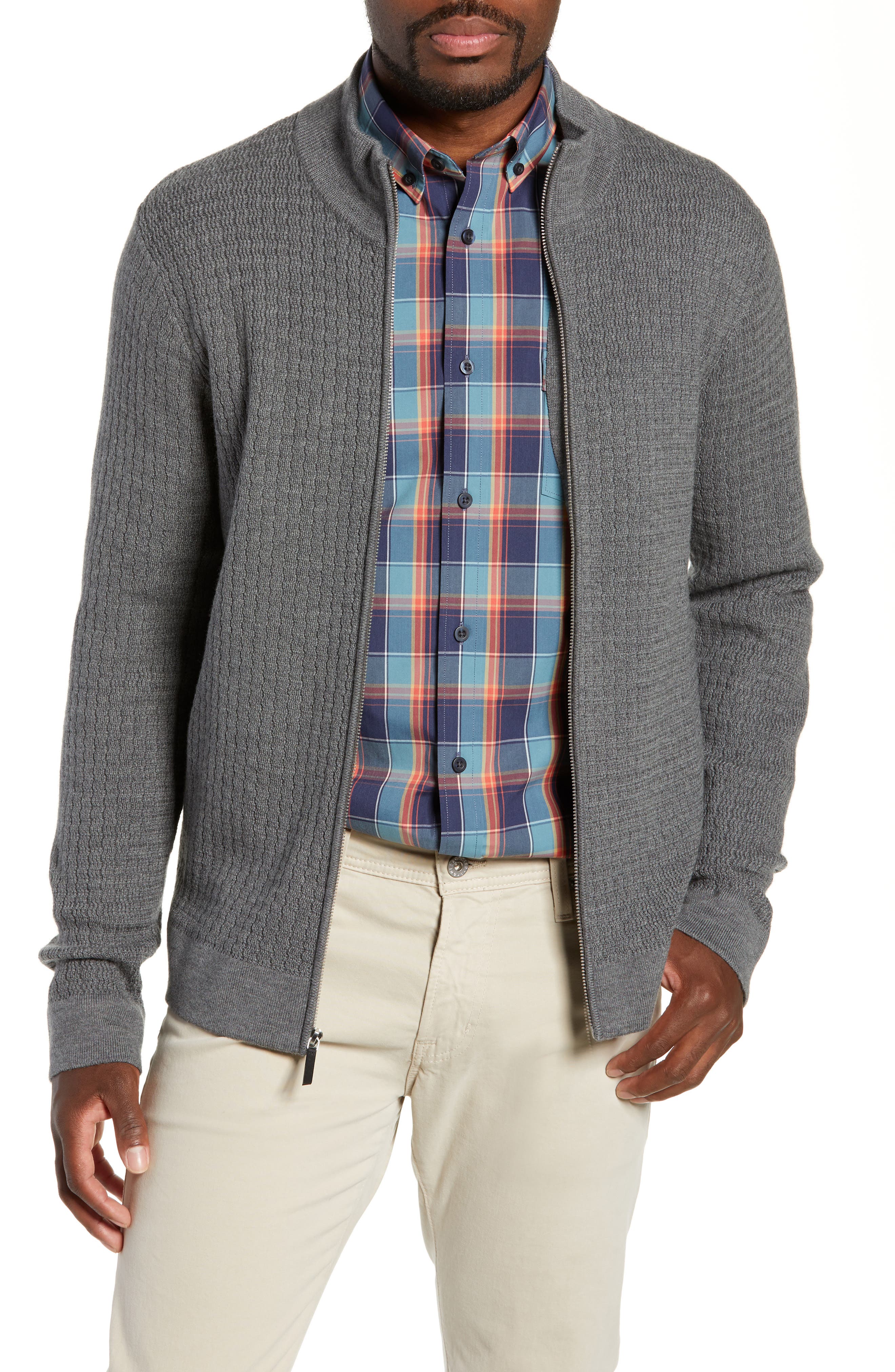 Nordstrom Signature Merino Wool Zip Cardigan, Grey