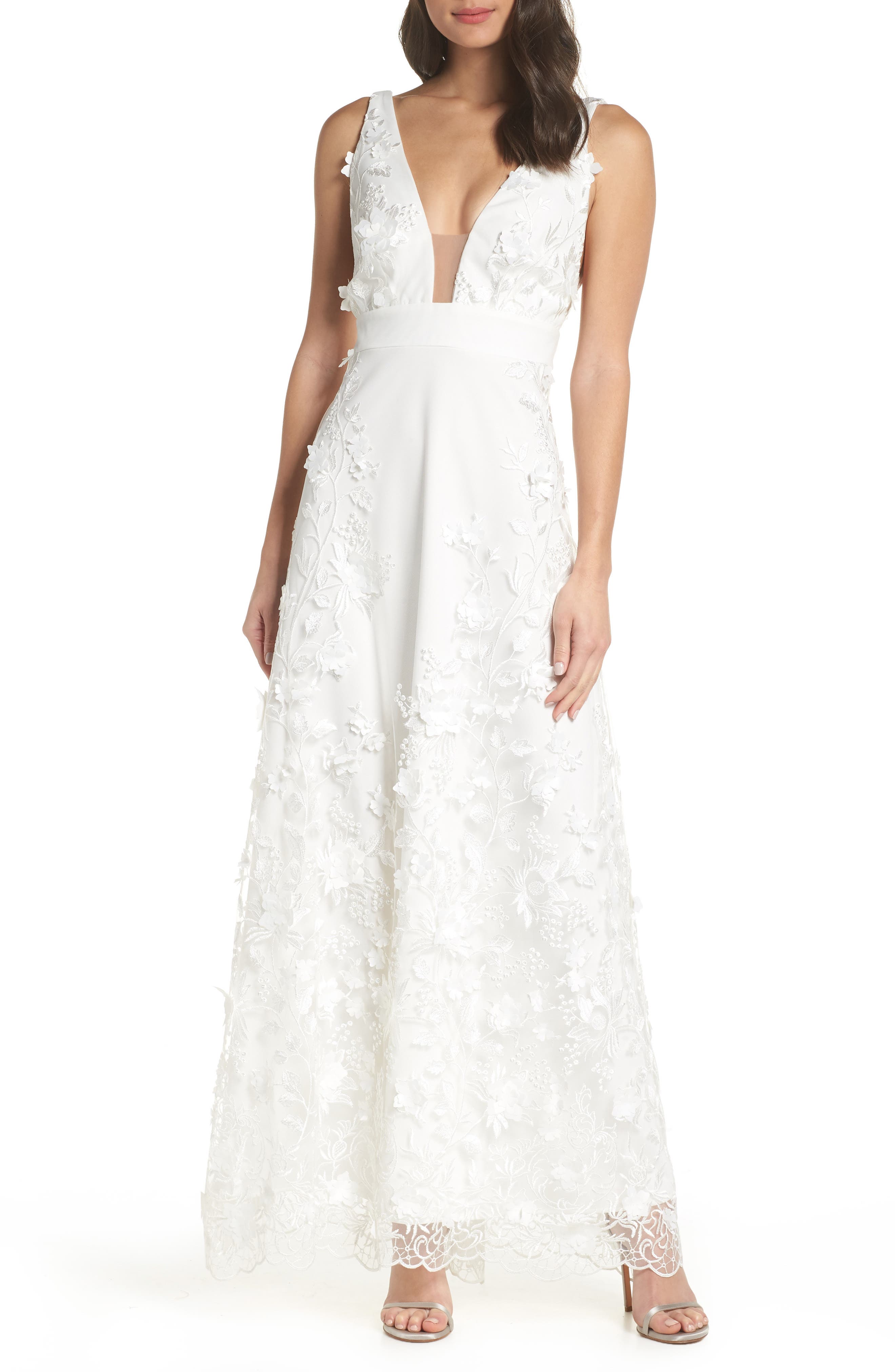 Foxiedox Camilla Embellished Plunge Evening Dress, Ivory