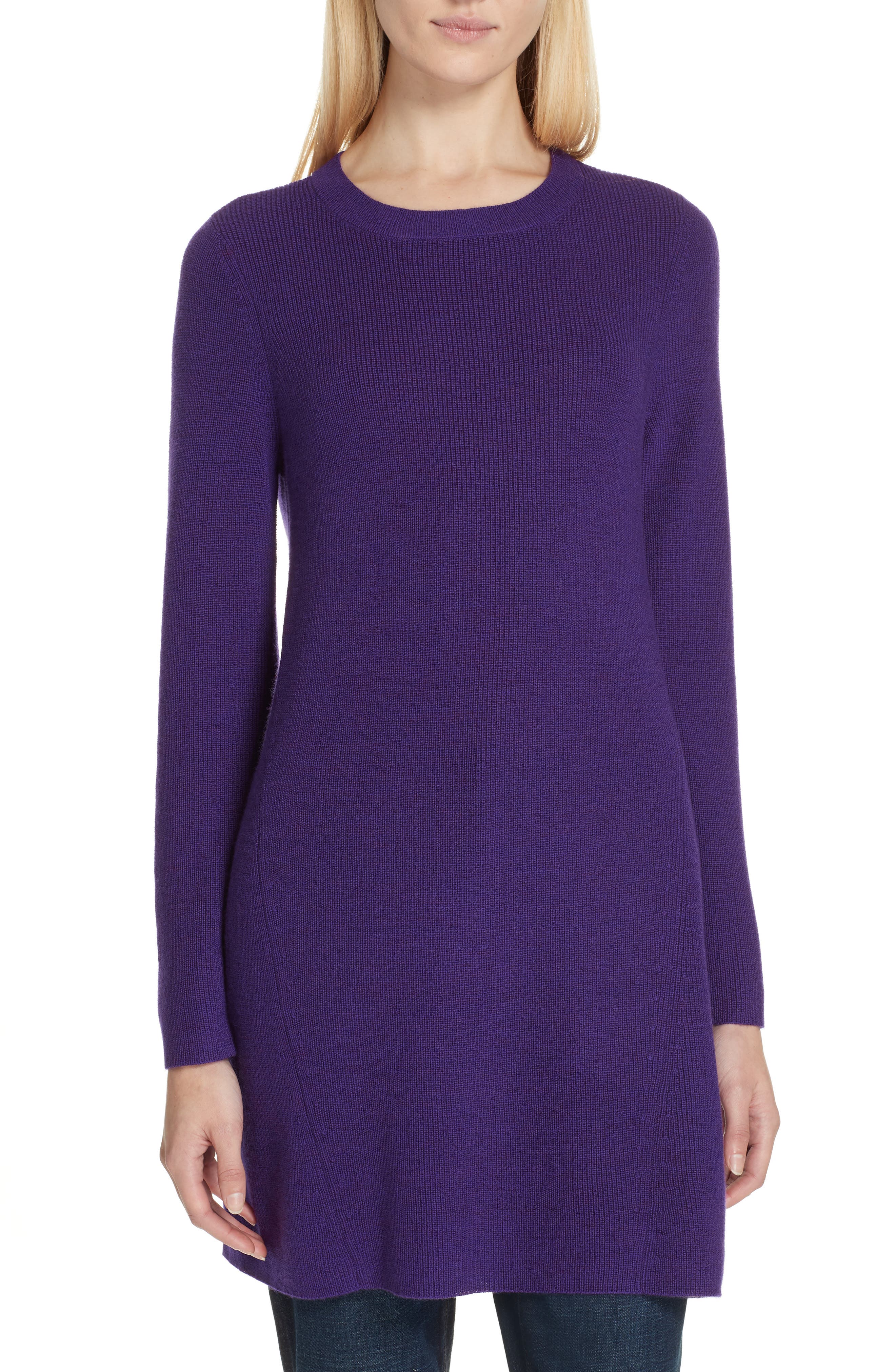 Eileen Fisher Round Neck Merino Wool Tunic, Purple