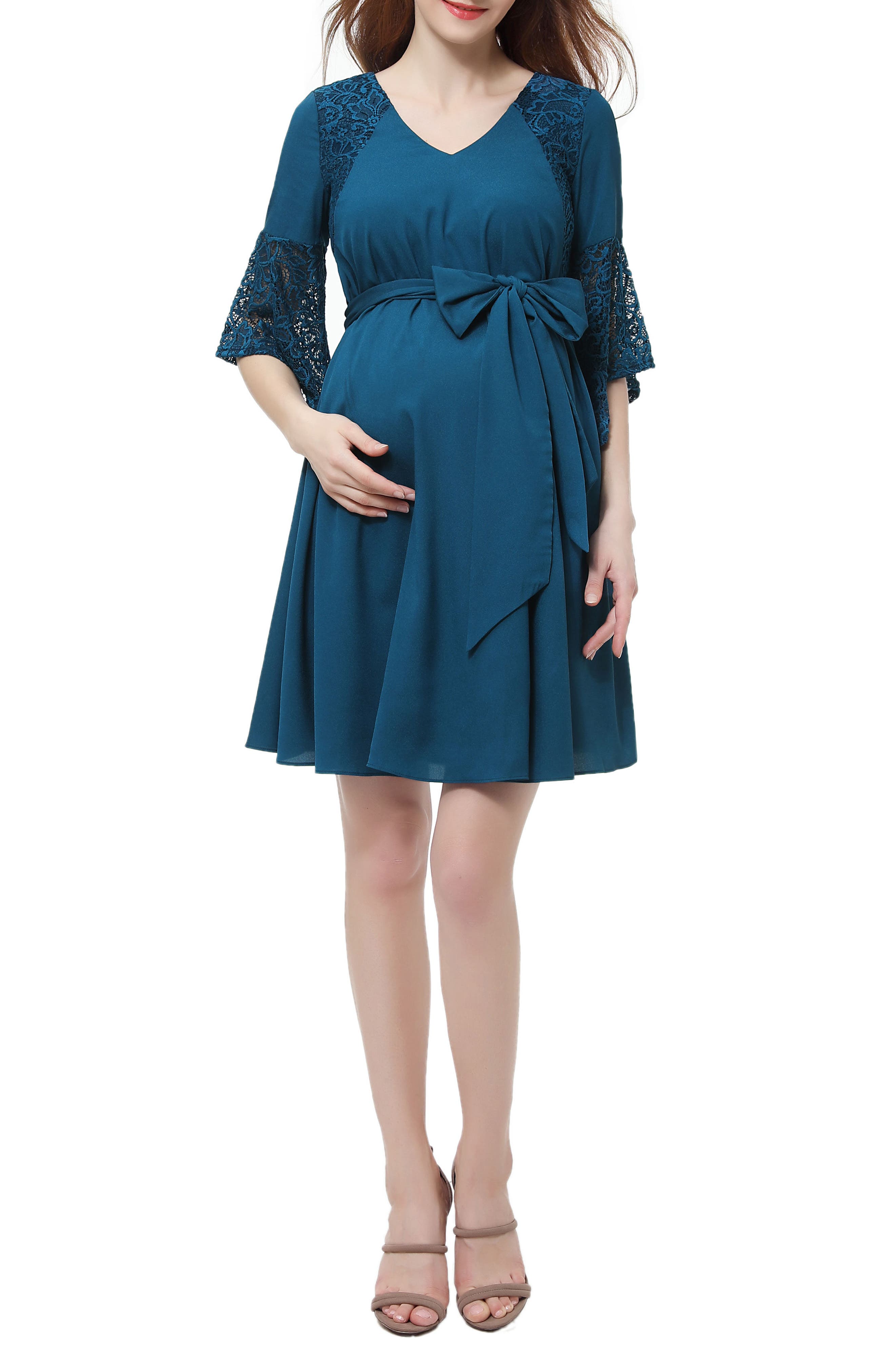 Kimi And Kai Abbey Lace Trim Maternity Dress, Blue