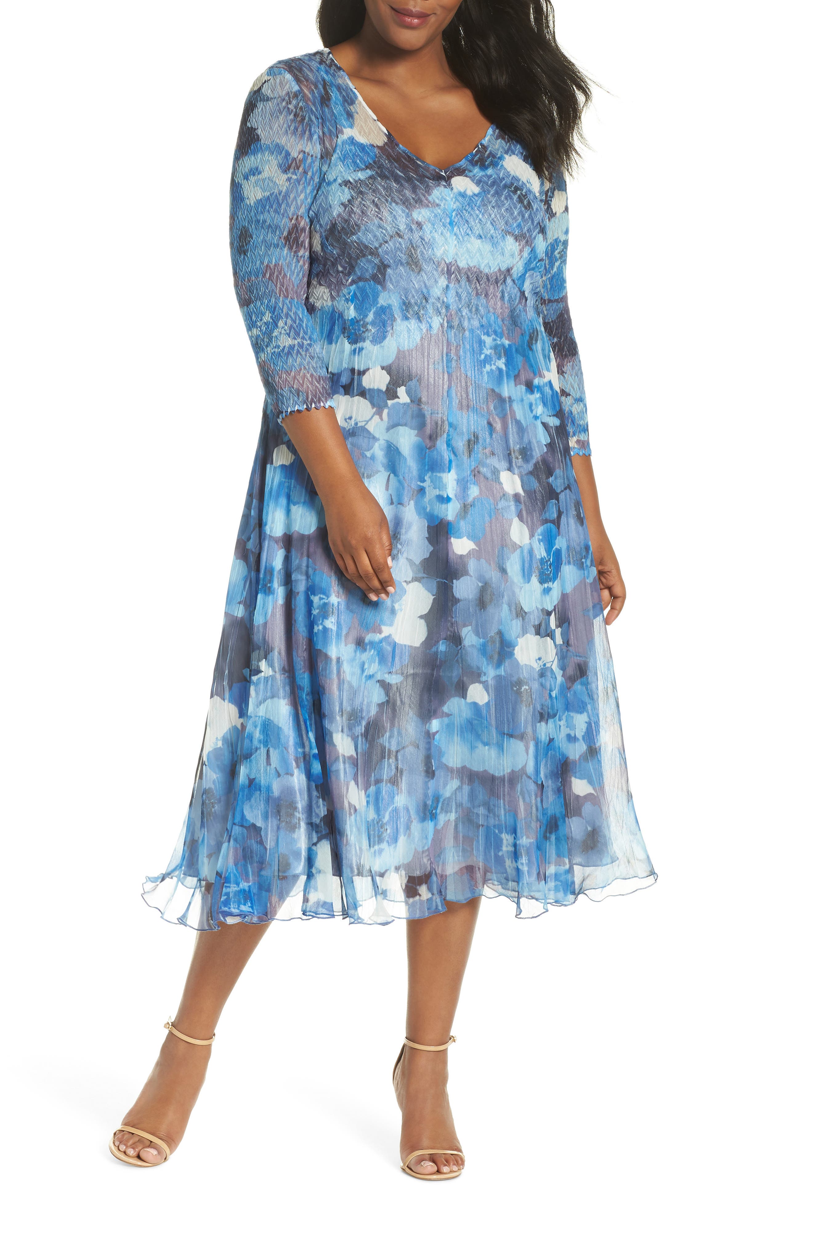 Plus Size Komarov Chiffon & Charmeuse A-Line Dress, Blue