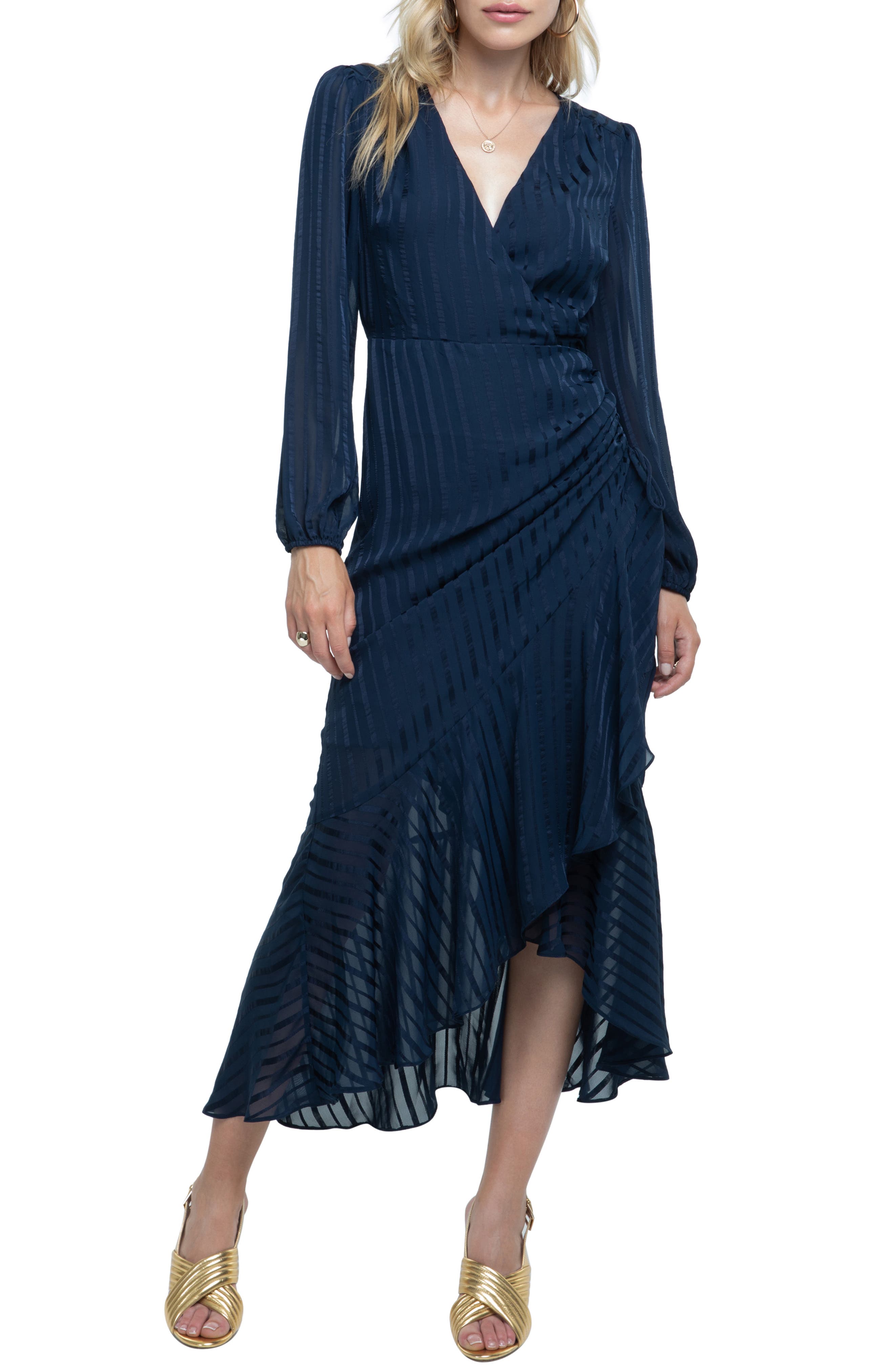 Astr The Label Side Cinched Ruffle Hem Dress, Blue