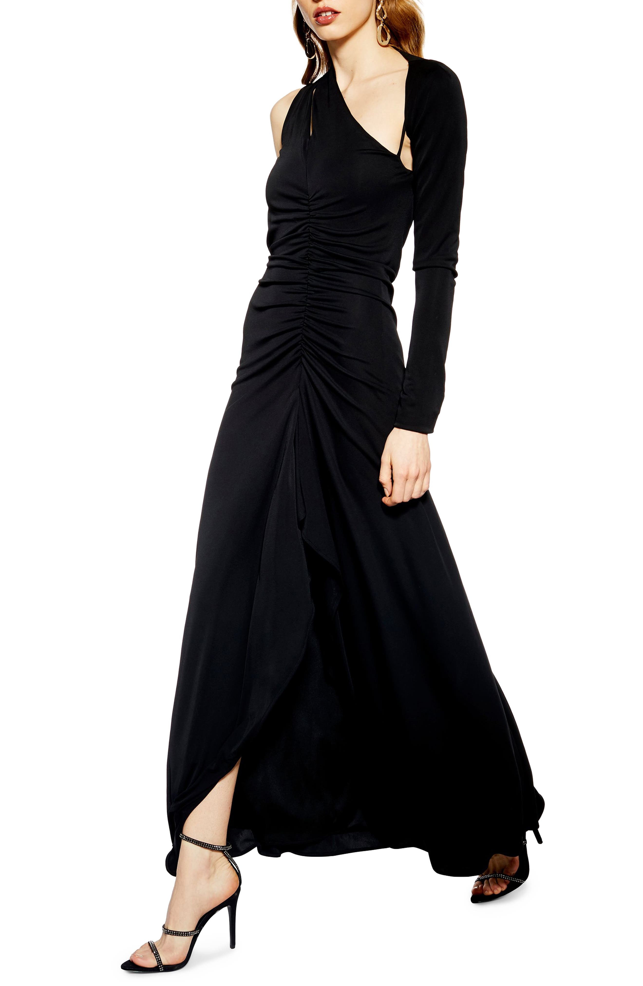 Topshop One-Shoulder Maxi Dress, US (fits like 16-18) - Black