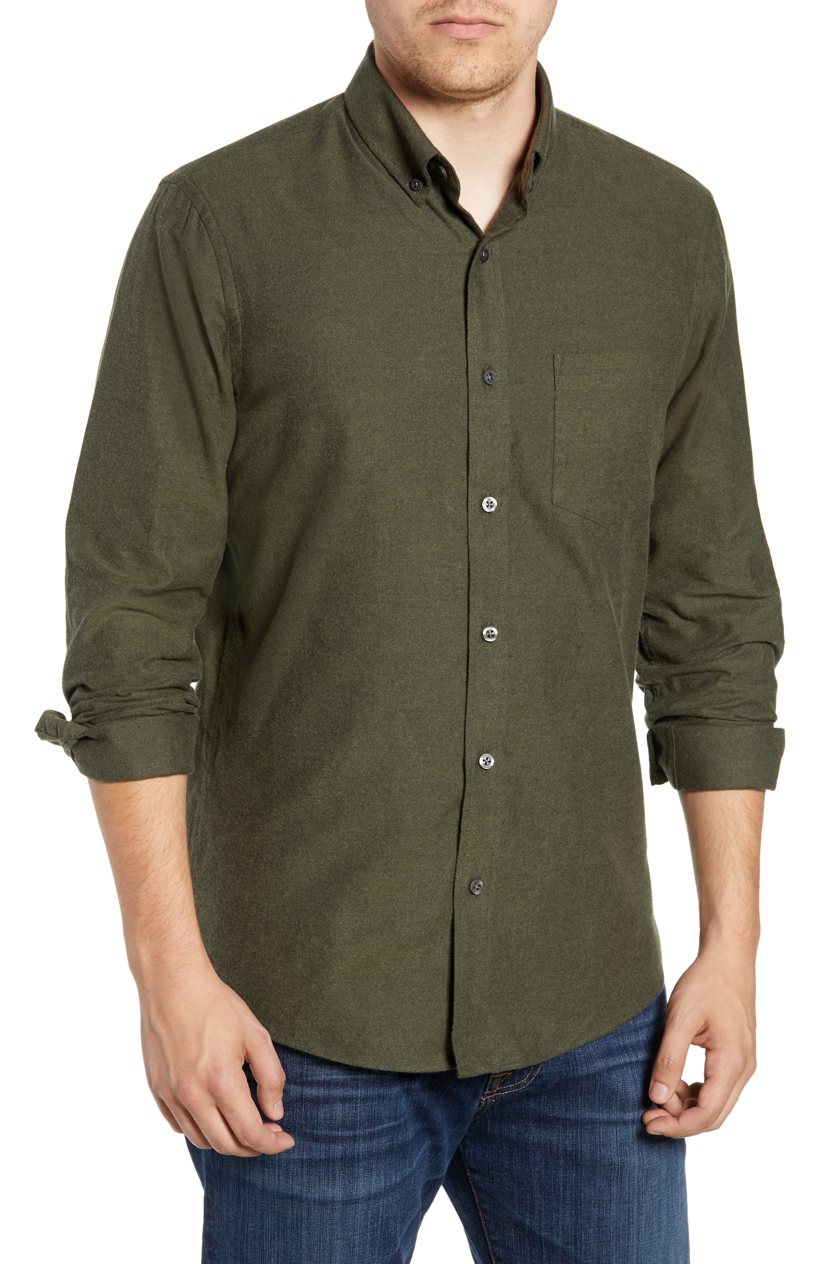 Nordstrom Shop Traditional Fit Brushed Twill Sport Shirt, Green