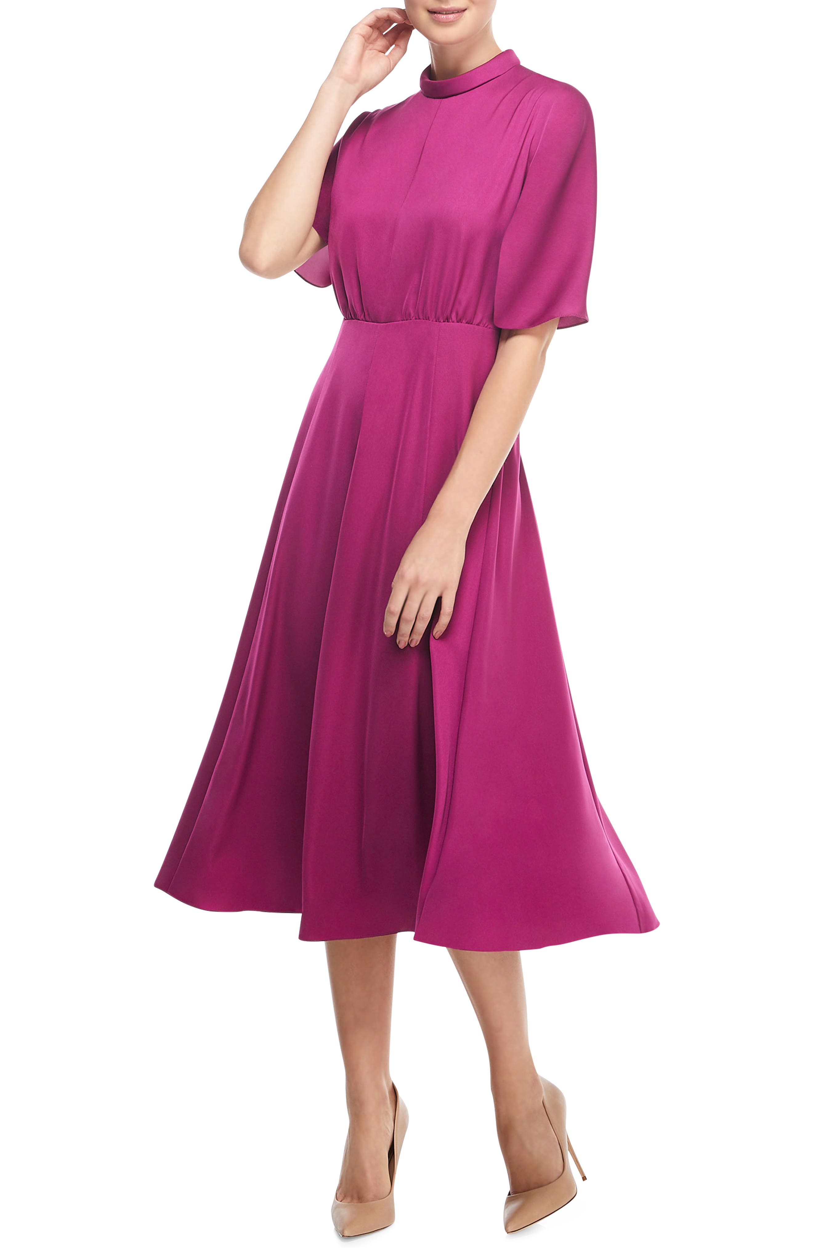 Gal Meets Glam Collection Diane Mock Neck Fit & Flare Midi Dress, Pink