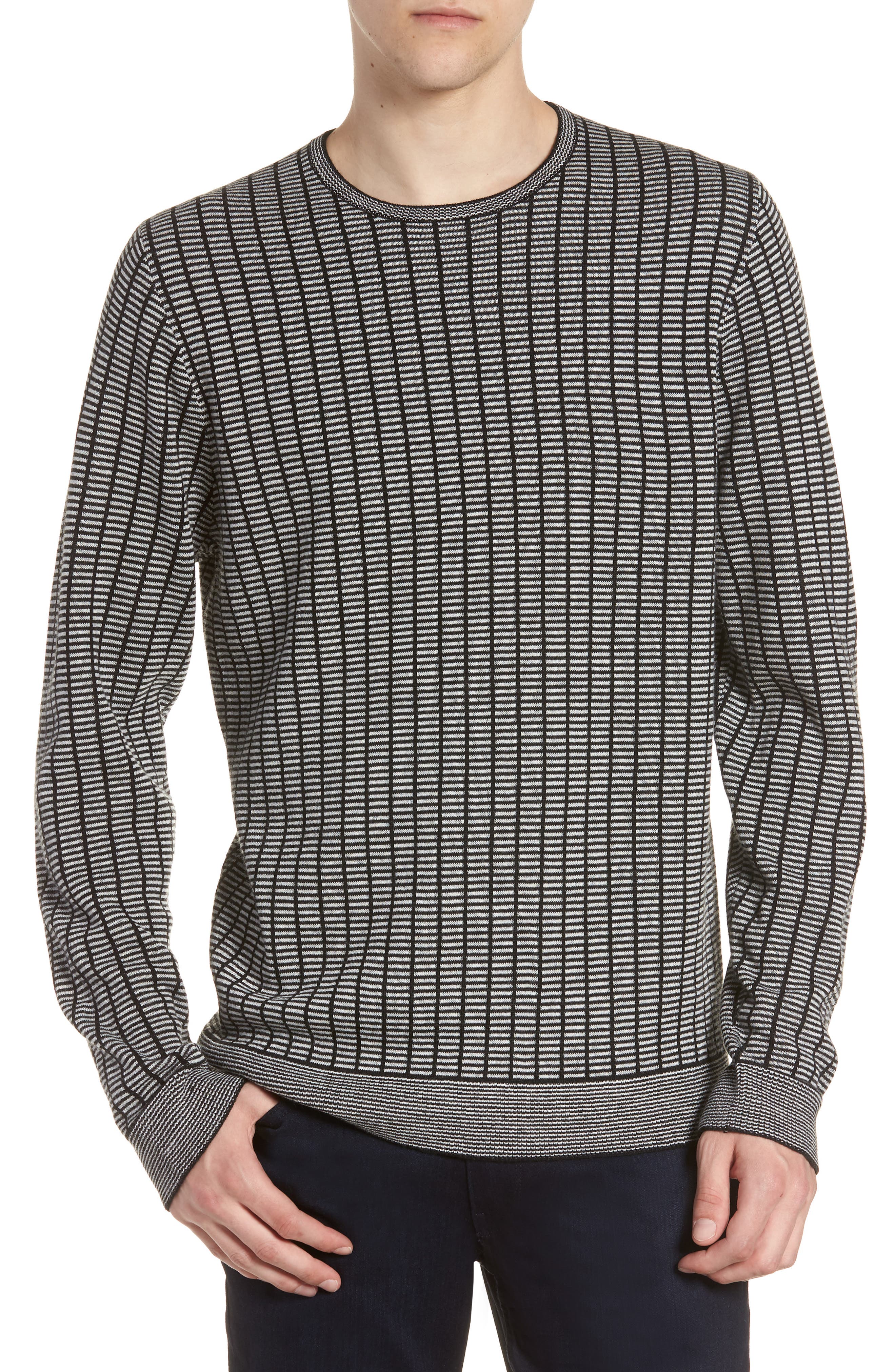 Calibrate Grid Crewneck Sweater, Black