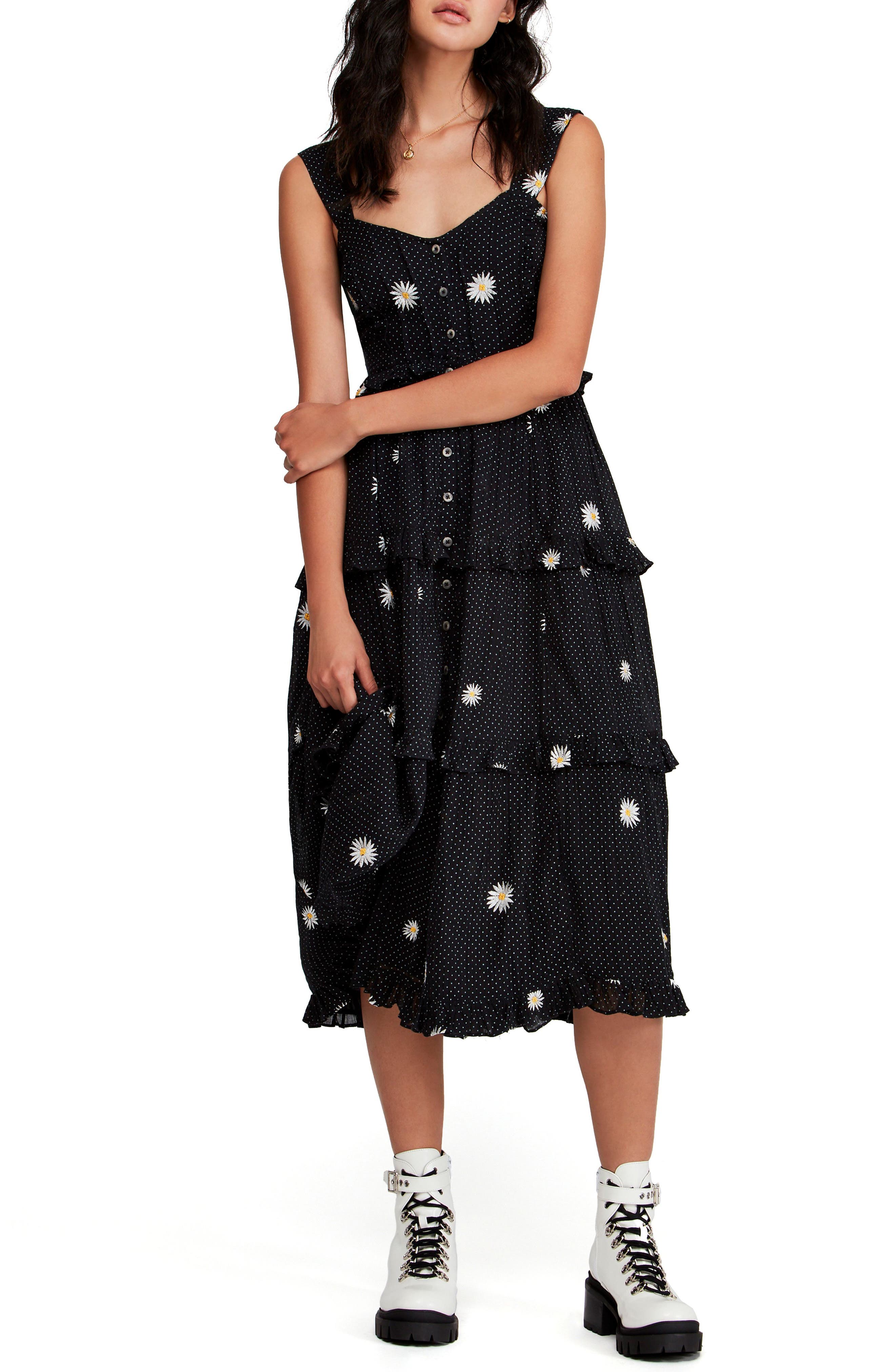 Free People Daisy Chain Midi Dress, Black
