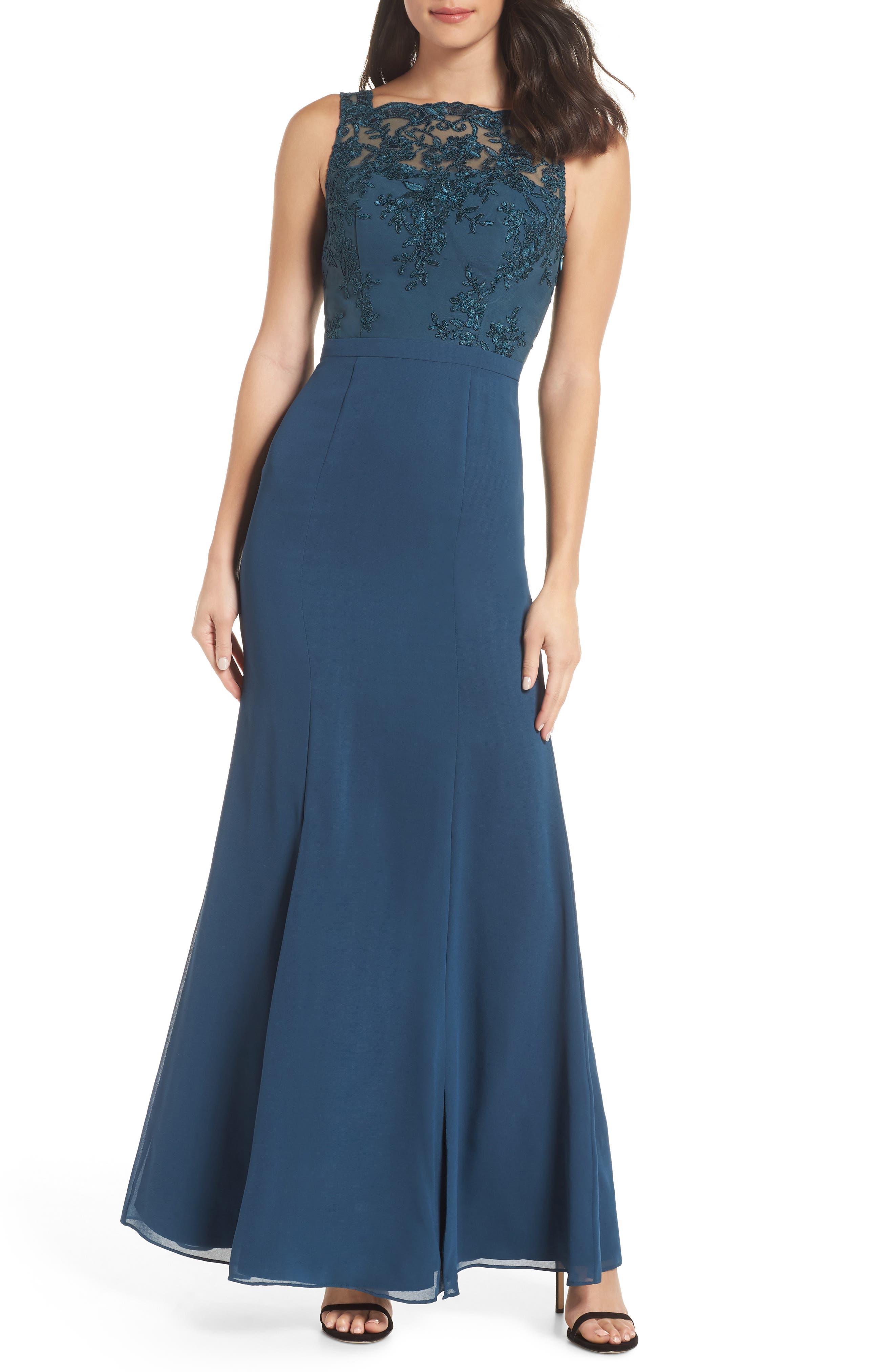 Chi Chi London Embroidered Bodice Gown, Green