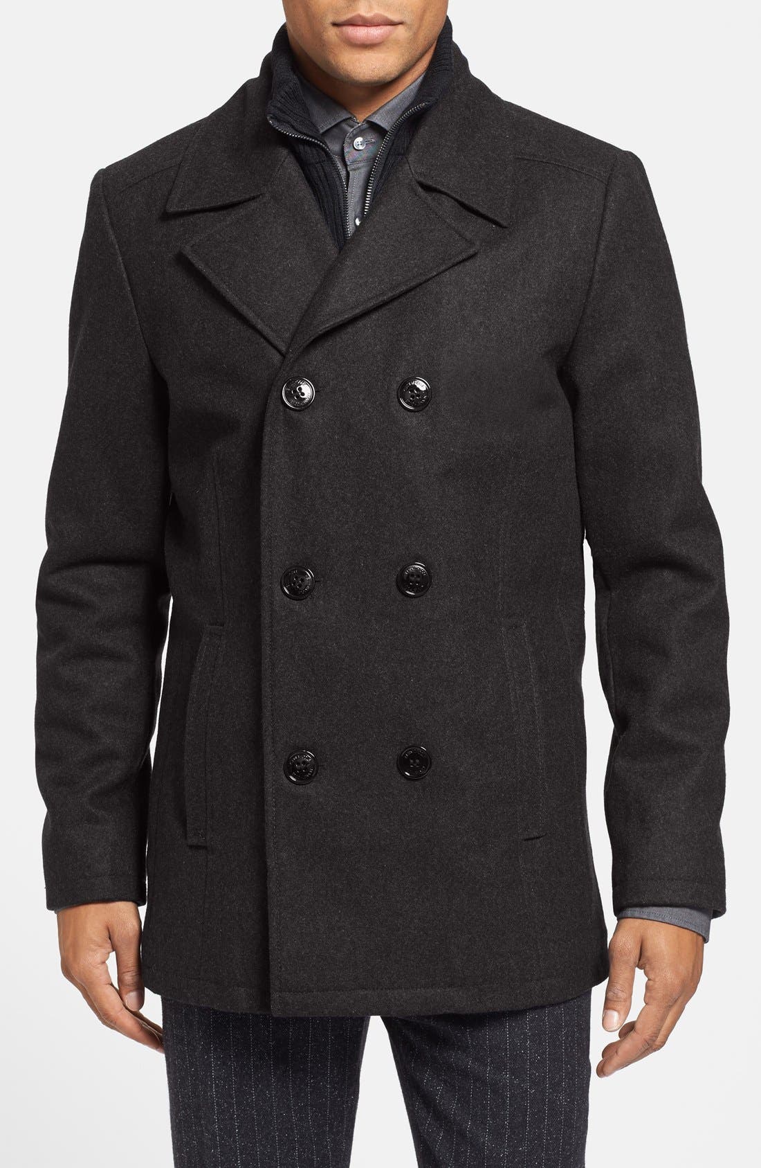 Cole Reaction Regular Fit Double Breasted Wool Blend Peacoat