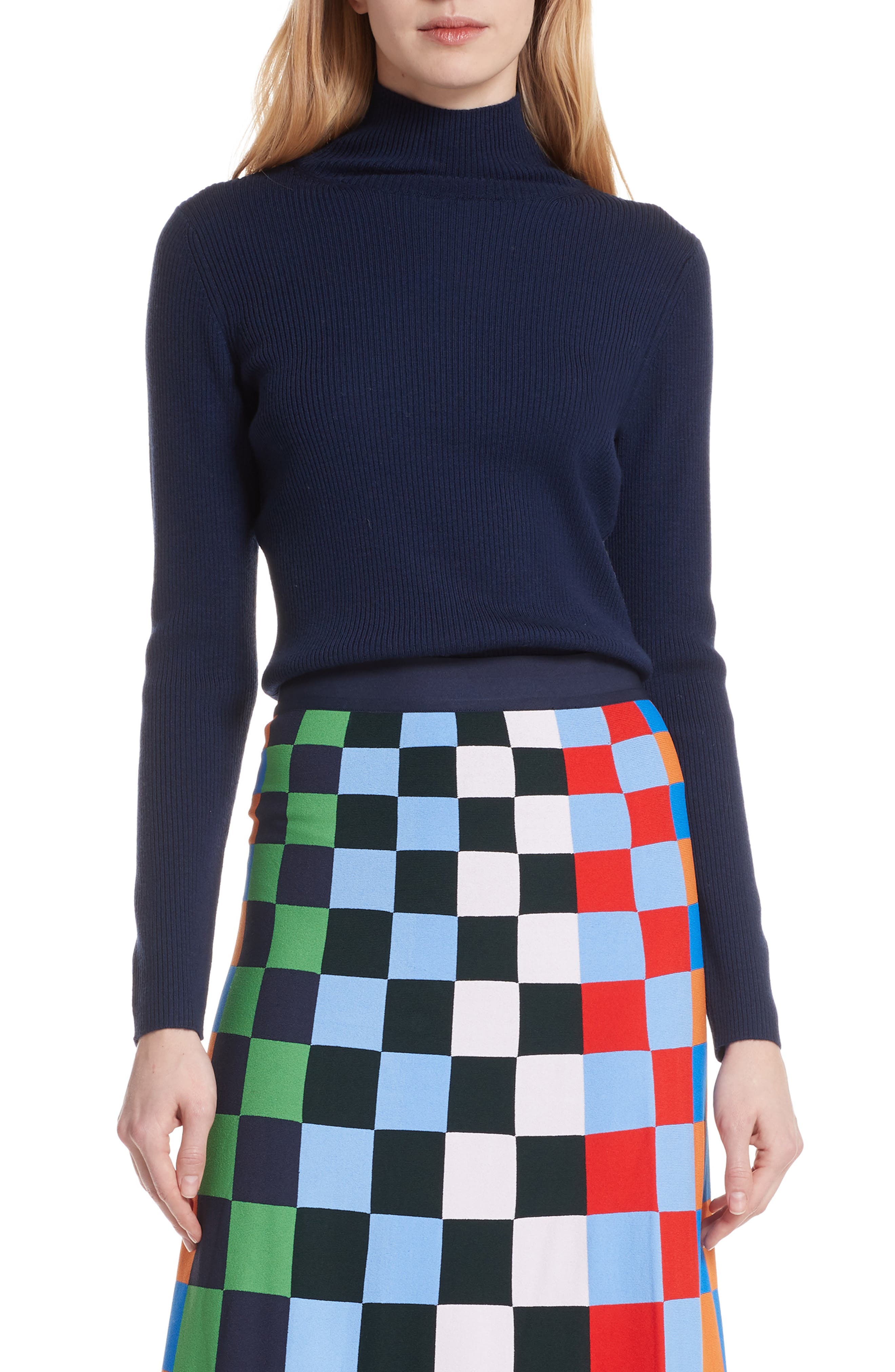 Tory Sport Ribbed Merino Wool Blend Turtleneck Sweater