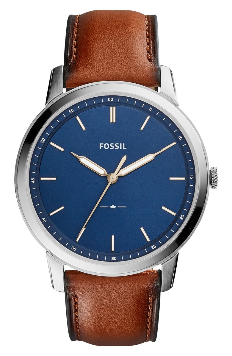 Fossil Minimalist Leather Strap Watch, 44mm | Nordstrom