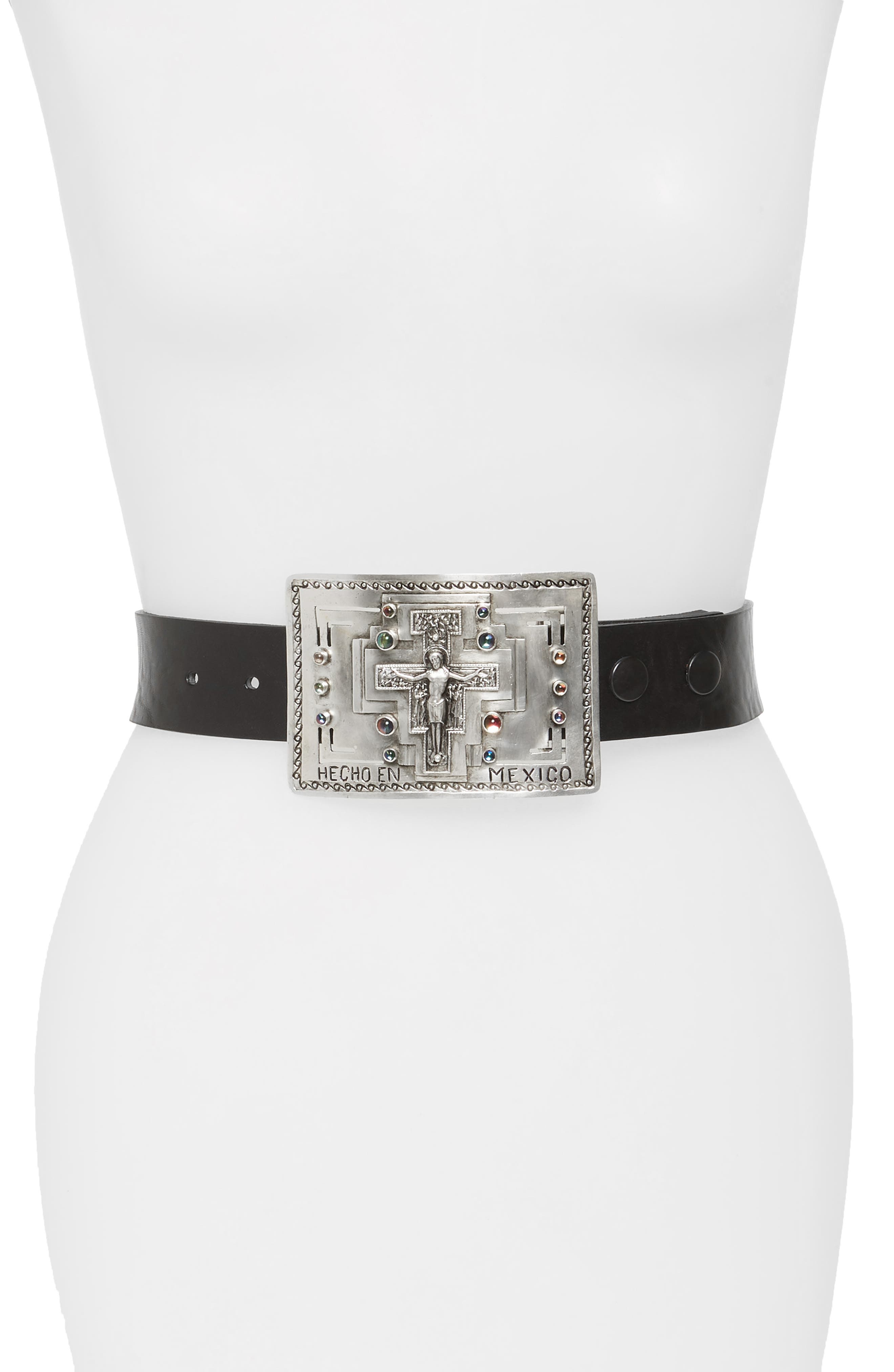 Virgins Saints & Angels Belt With Crucifix Buckle, Silver