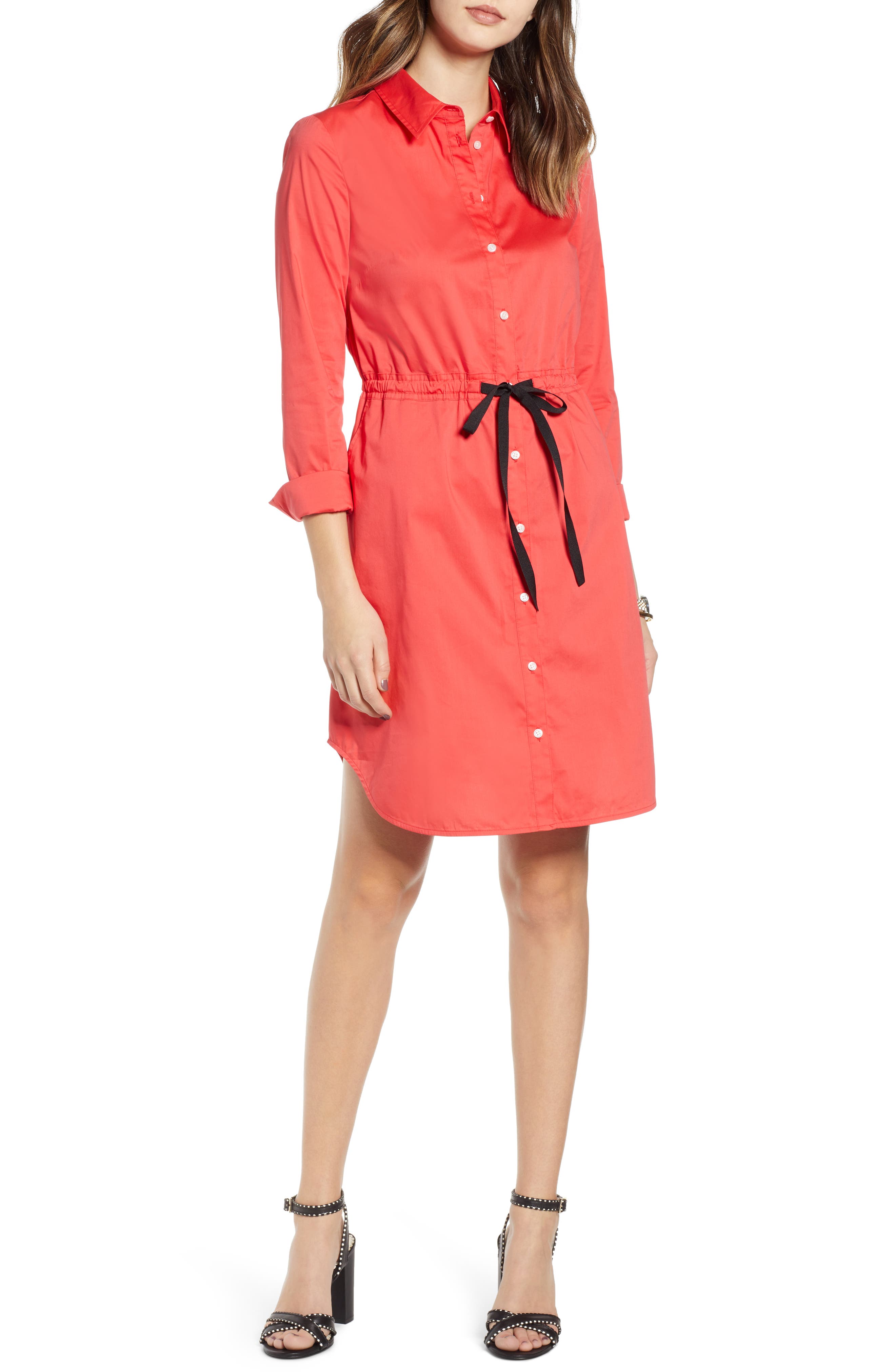 Petite 1901 Tie Waist Shirtdress, Red