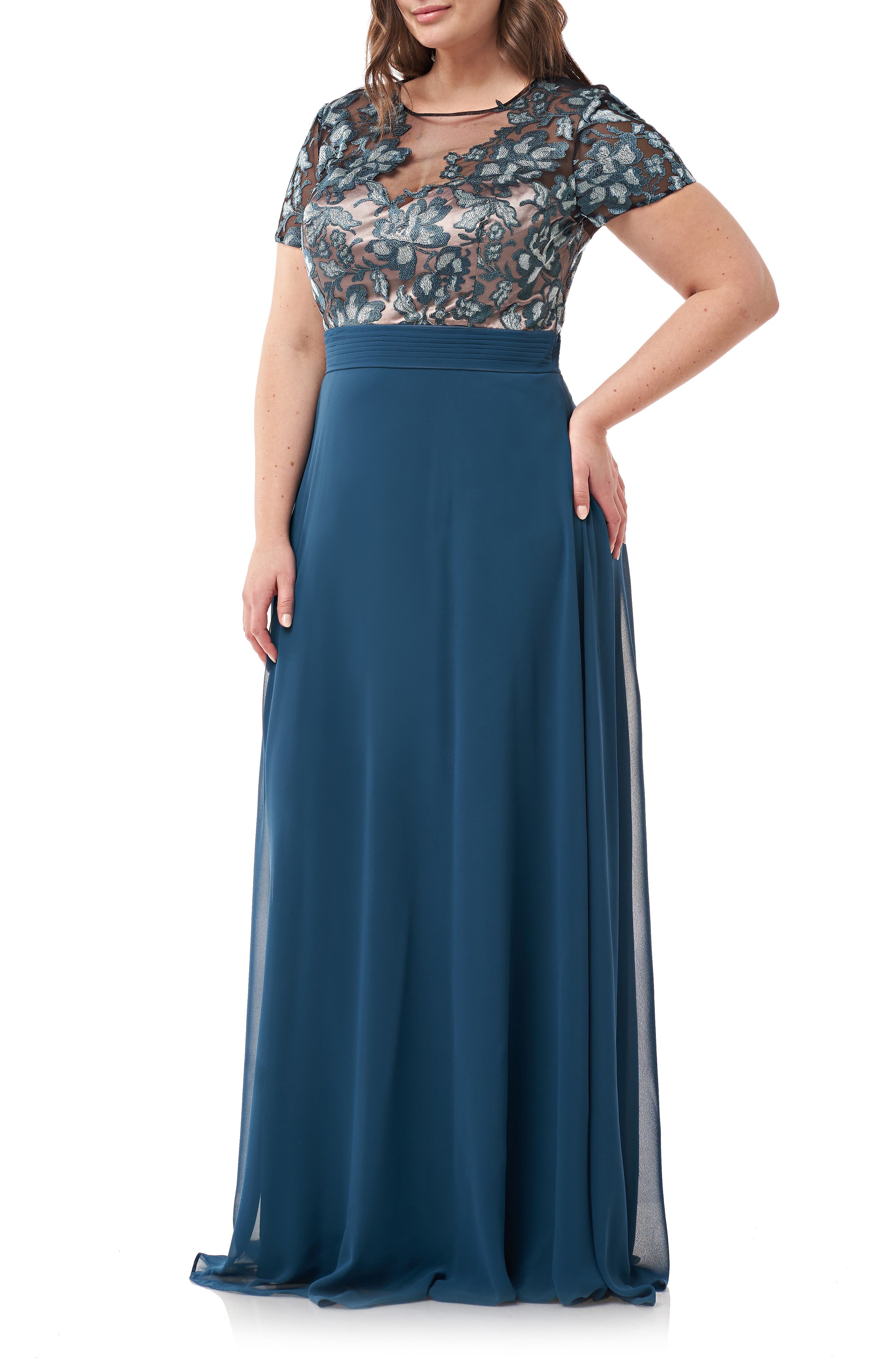 Plus Size Js Collections Embroidered Bodice Evening Dress, Green