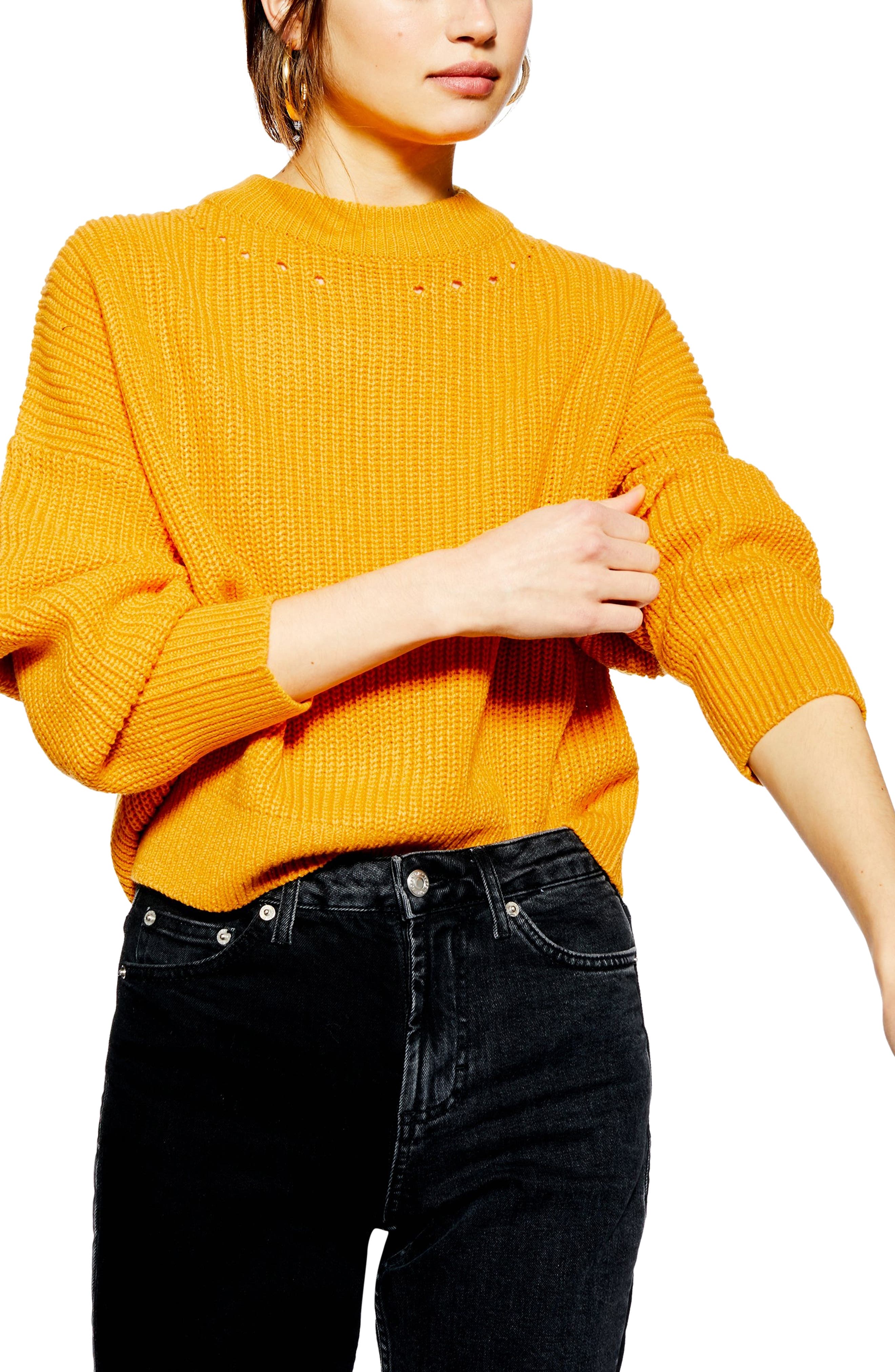 Topshop Pointelle Trim Sweater, Yellow