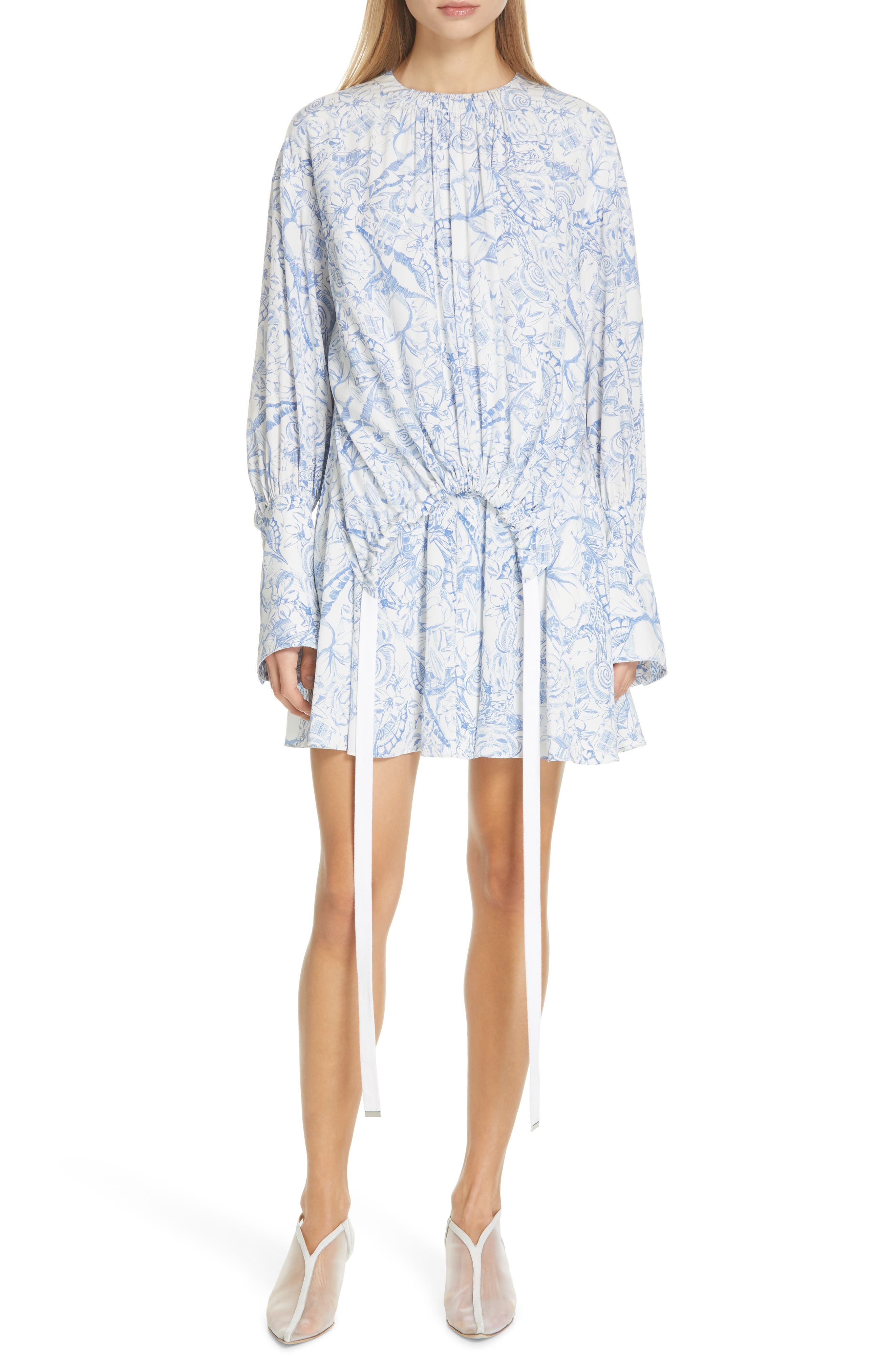 Tibi Isa Toile Print Cinch Waist Dress, White