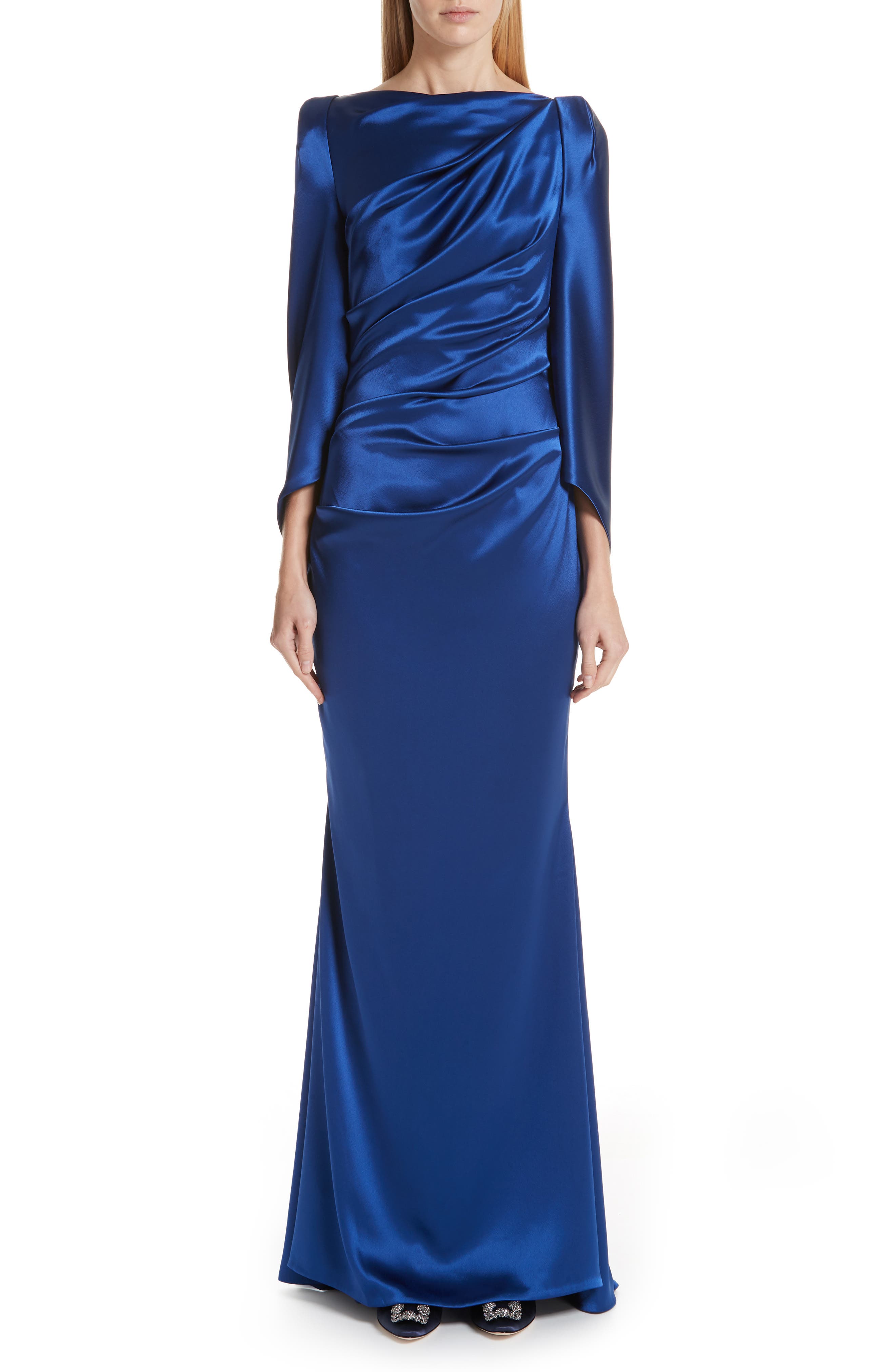 Talbot Runhof Long Sleeve Ruched Evening Dress