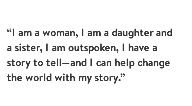 Quote from Laurie Hernandez: "I am a woman, I am a daughter and a sister, I am outspoken, I have a story to tell—and I can help change the world with my story."