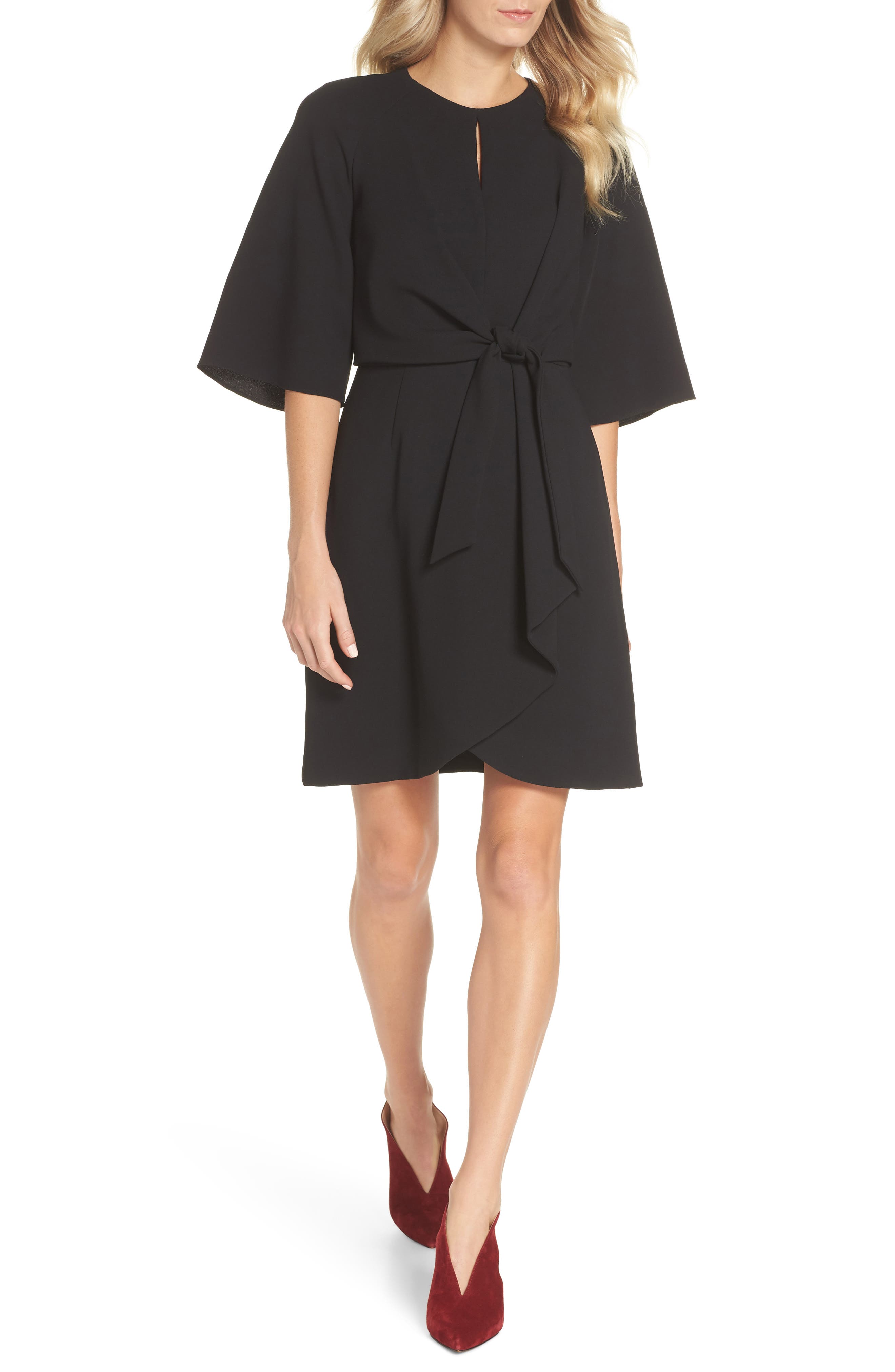 Tahari Tie Front Crepe Sheath Dress, Black