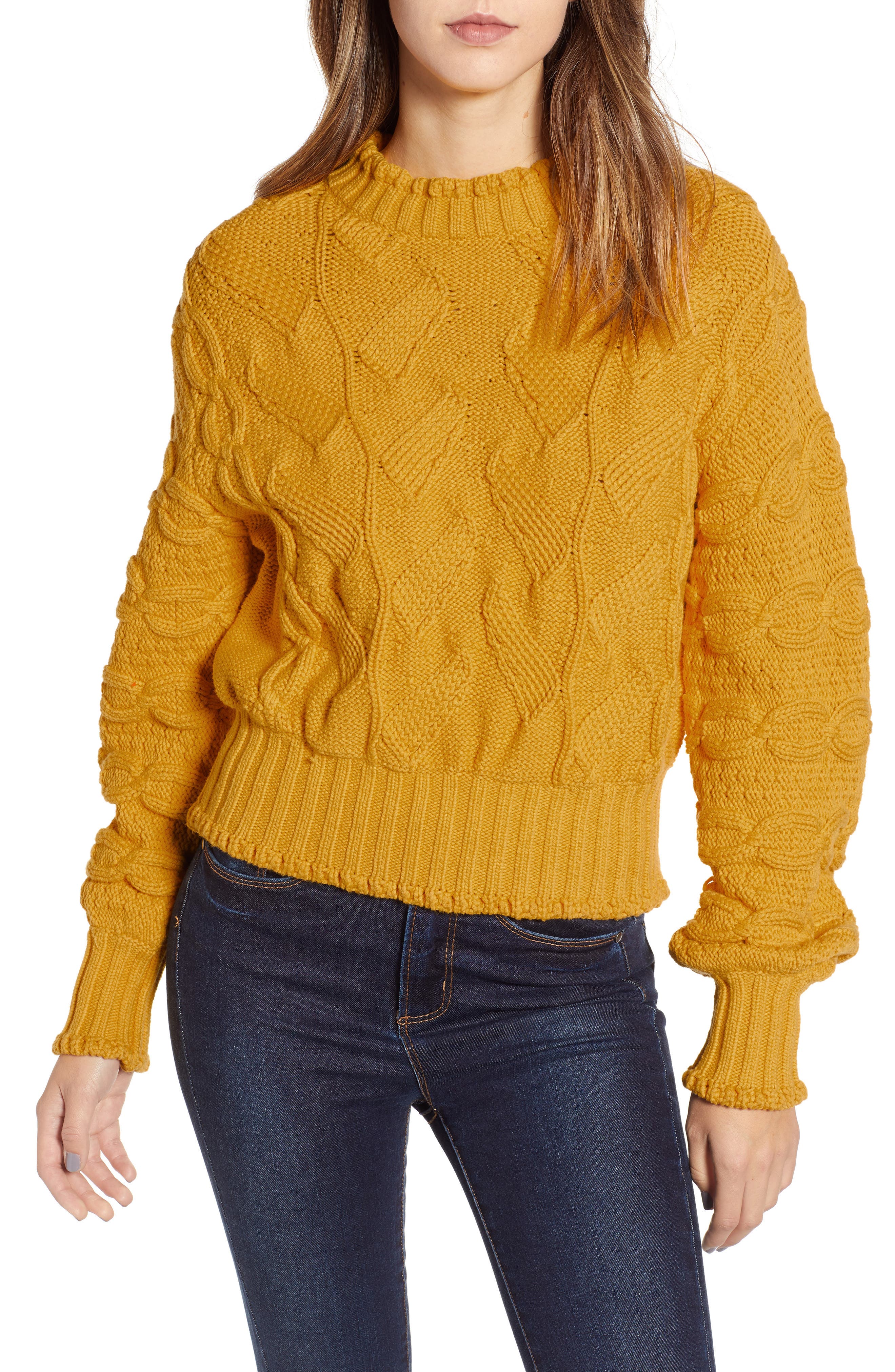 Love By Design Textured Cable Knit Sweater, Yellow