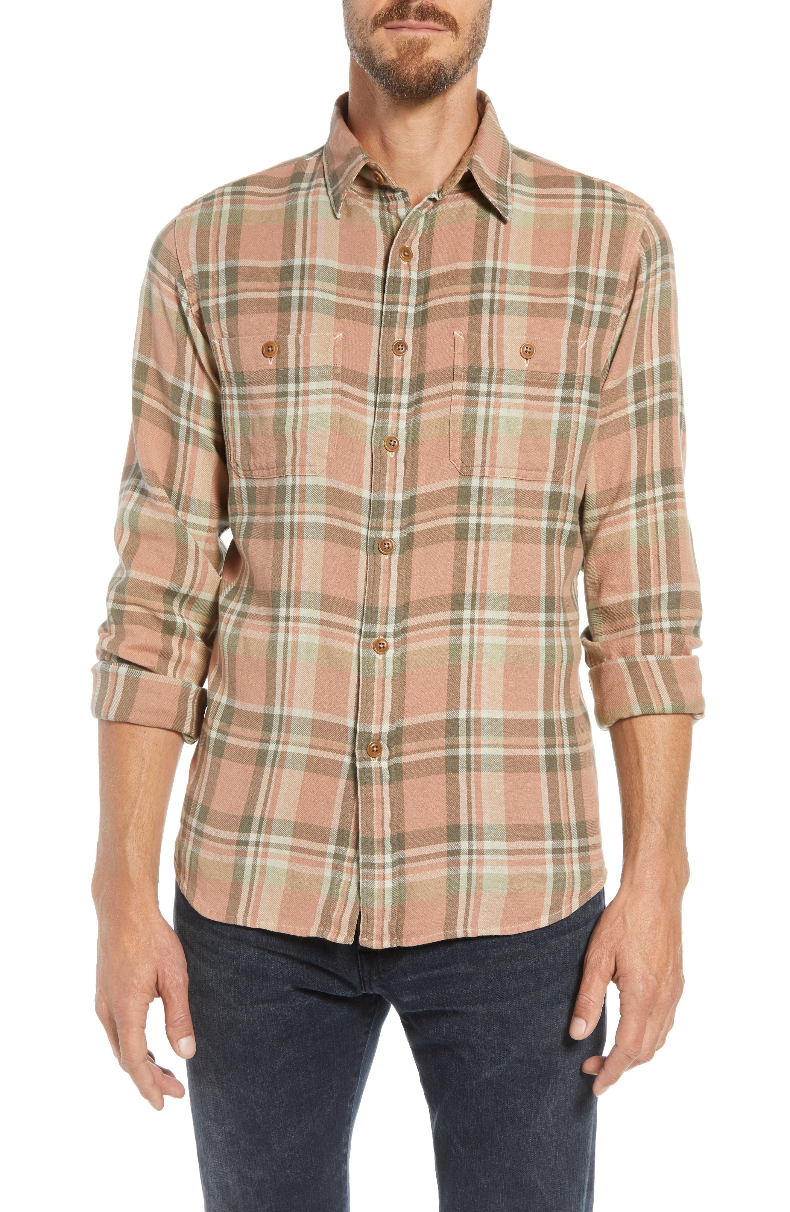 Frye Miles Regular Fit Plaid Workshirt, Brown