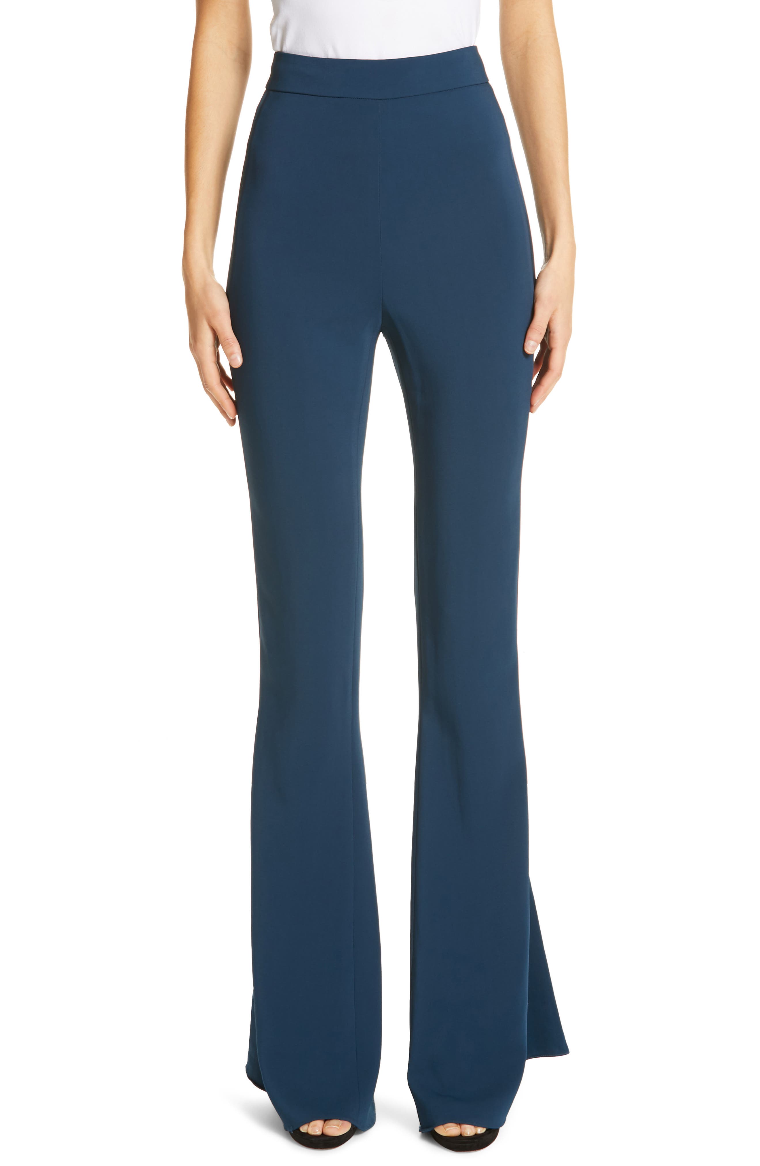 Cushnie High Waist Flare Silk Pants, Blue