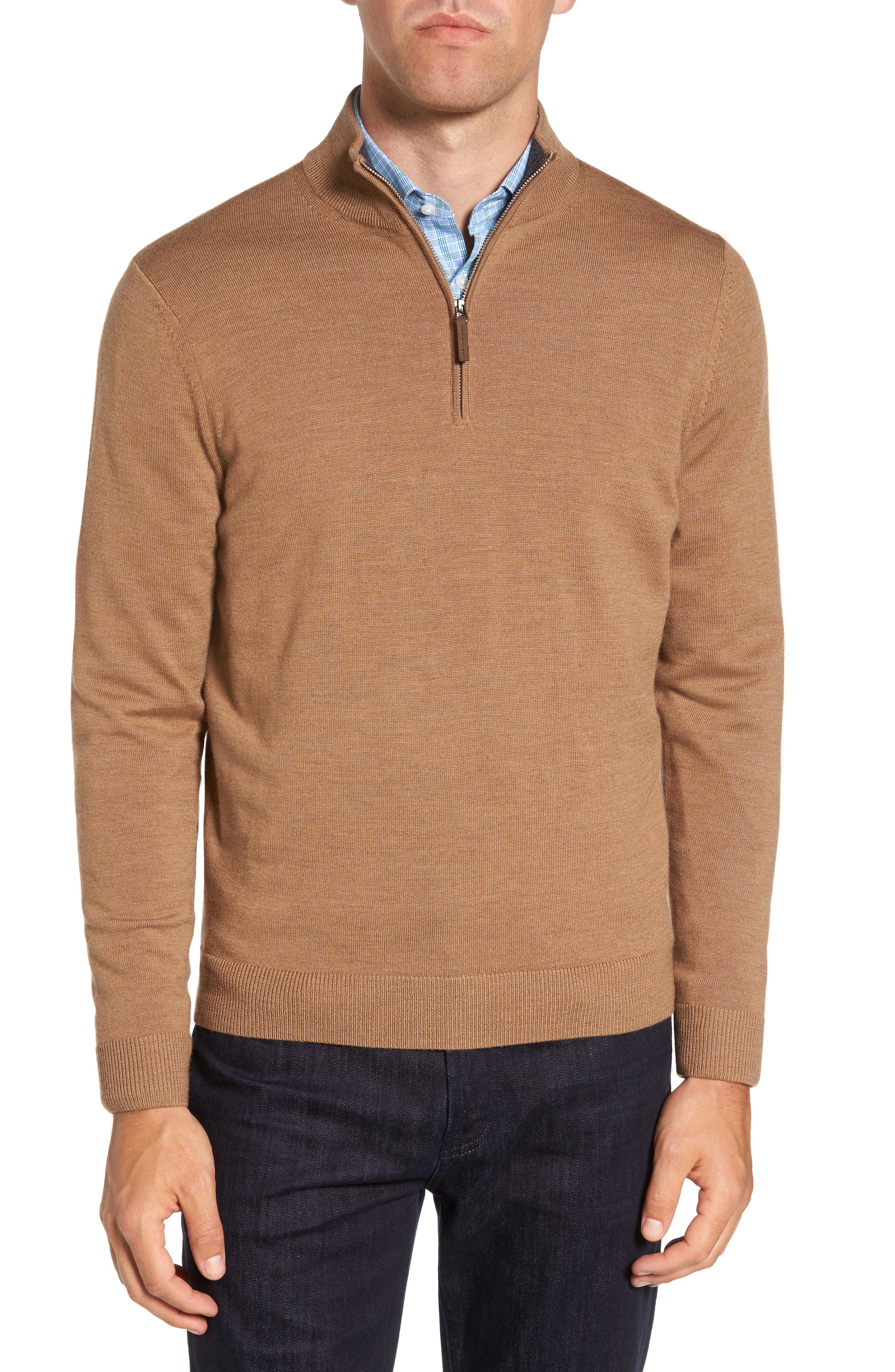 Nordstrom Shop Quarter Zip Wool Pullover, Brown
