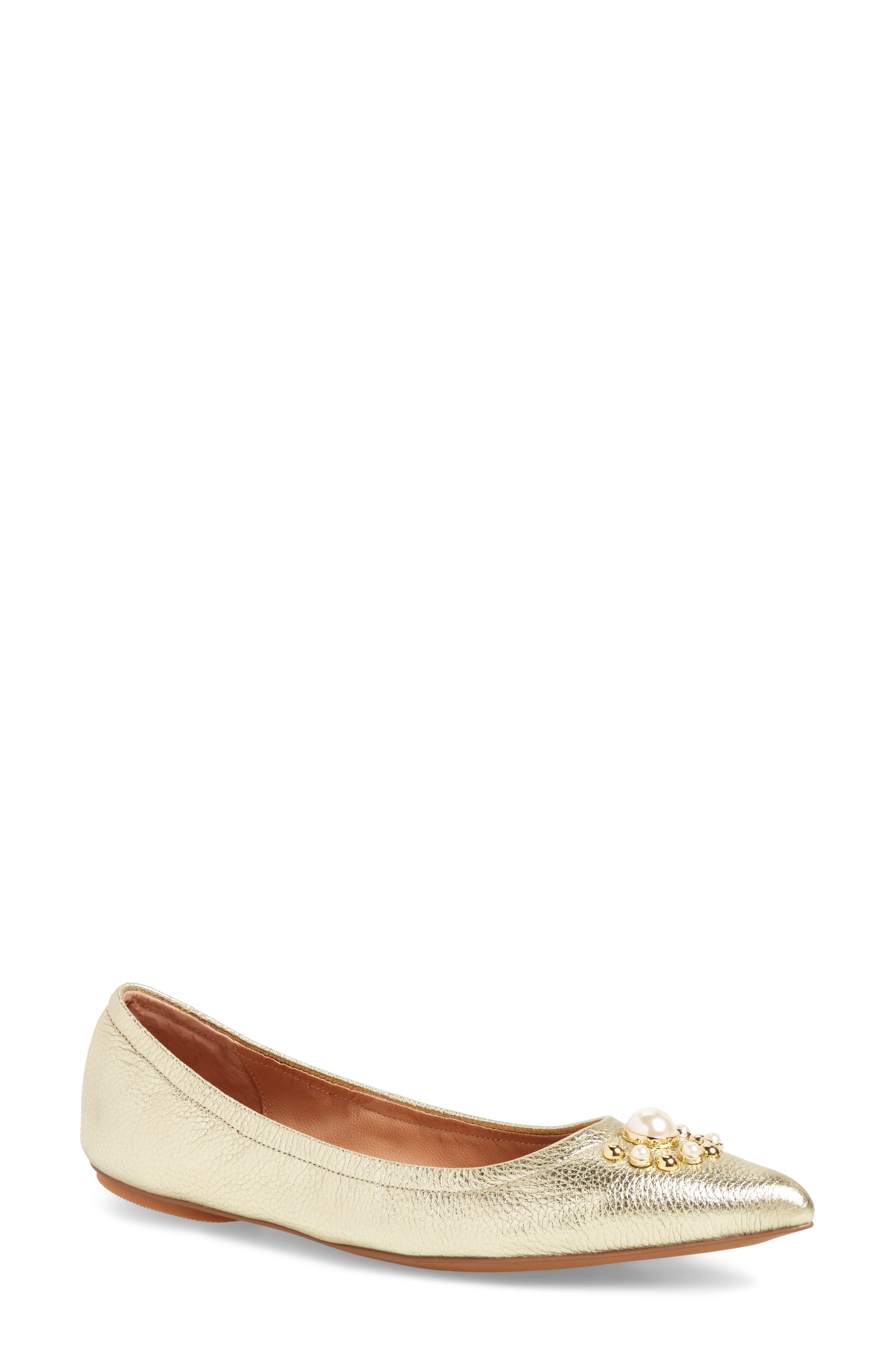 Linea Paolo Nadia Embellished Pointy Toe Flat, Metallic