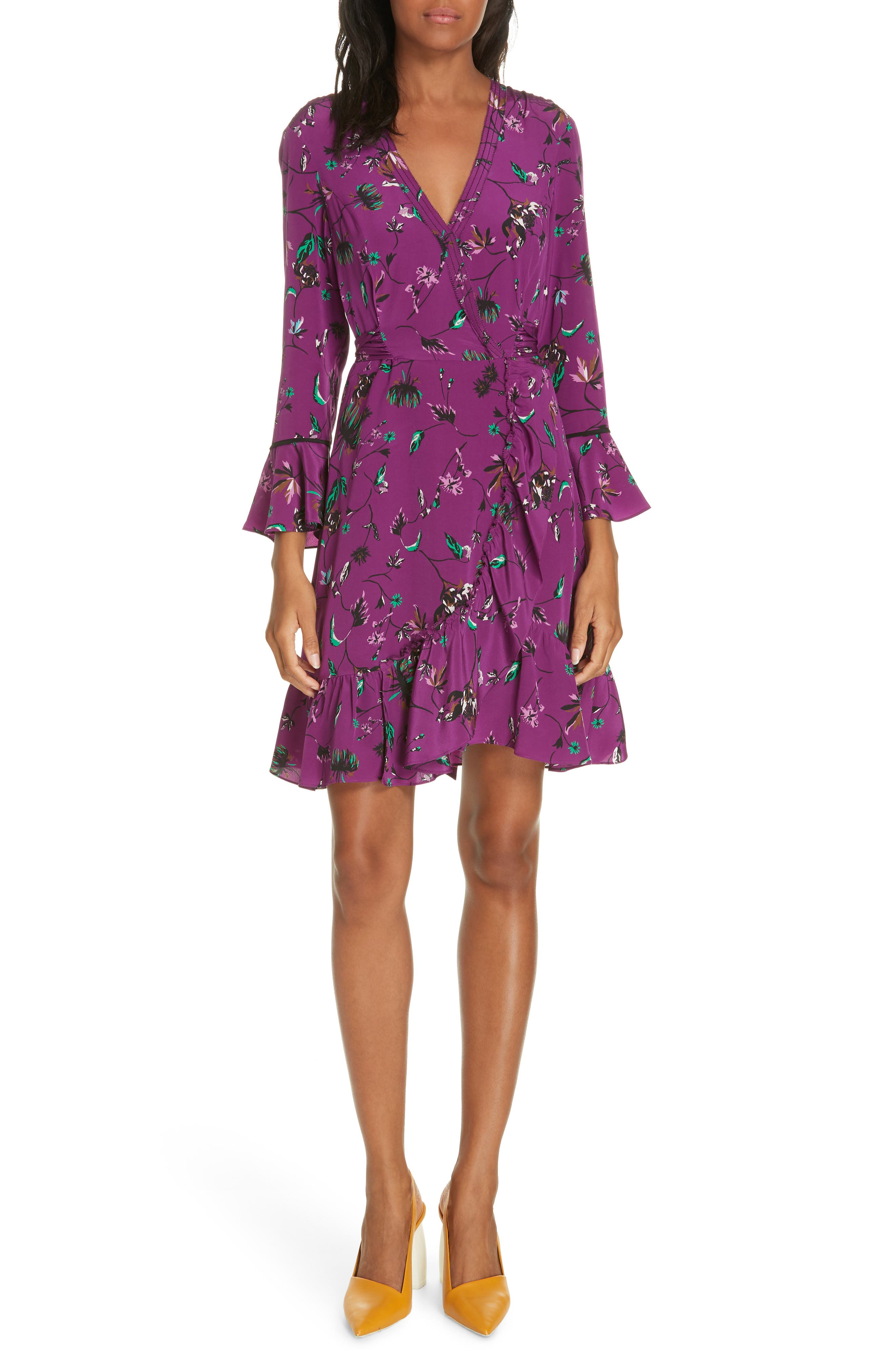 Tanya Taylor Nomi Vines Print Faux Wrap Silk Dress