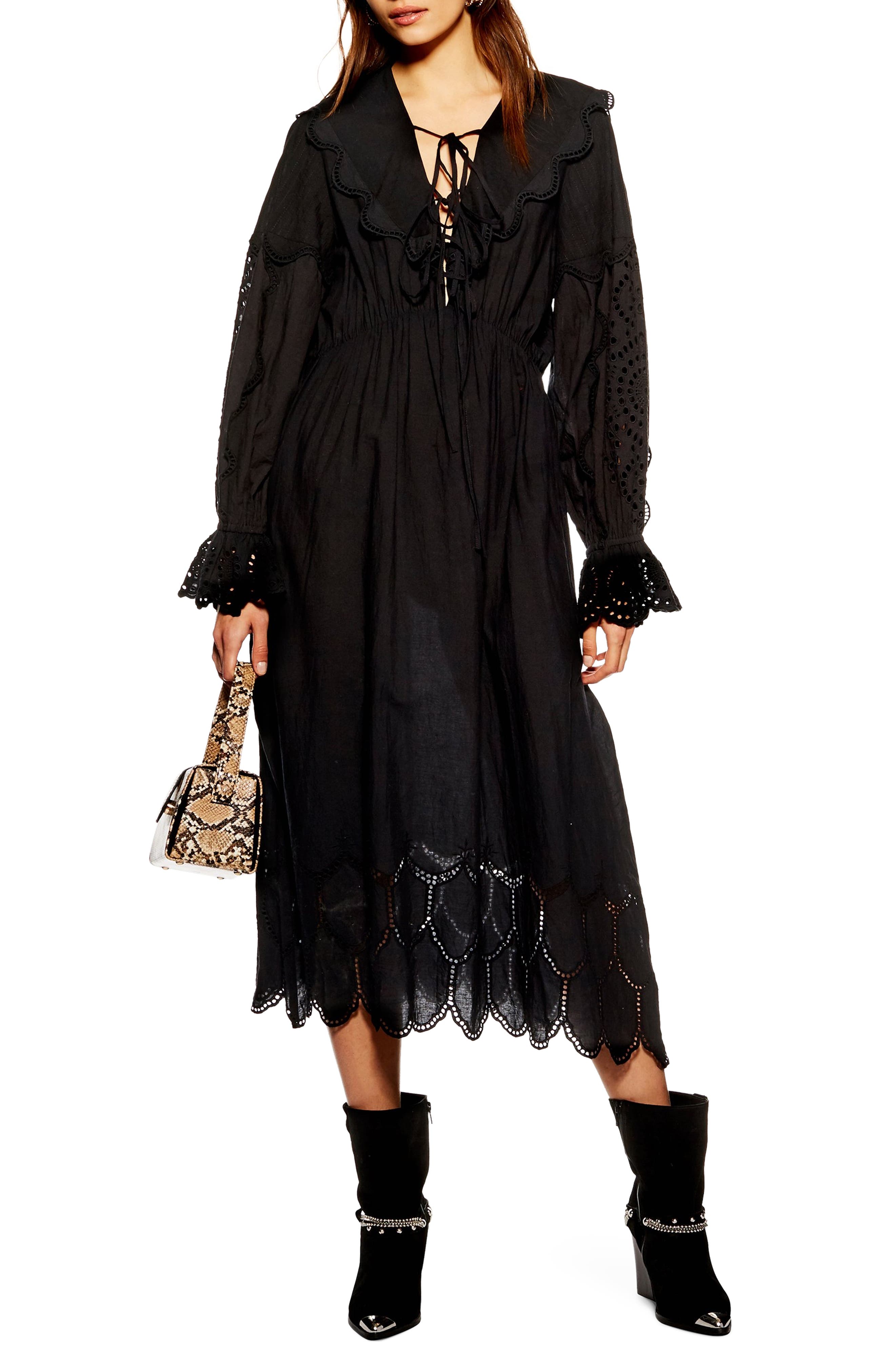 Topshop Broderie Midi Dress, US (fits like 6-8) - Black