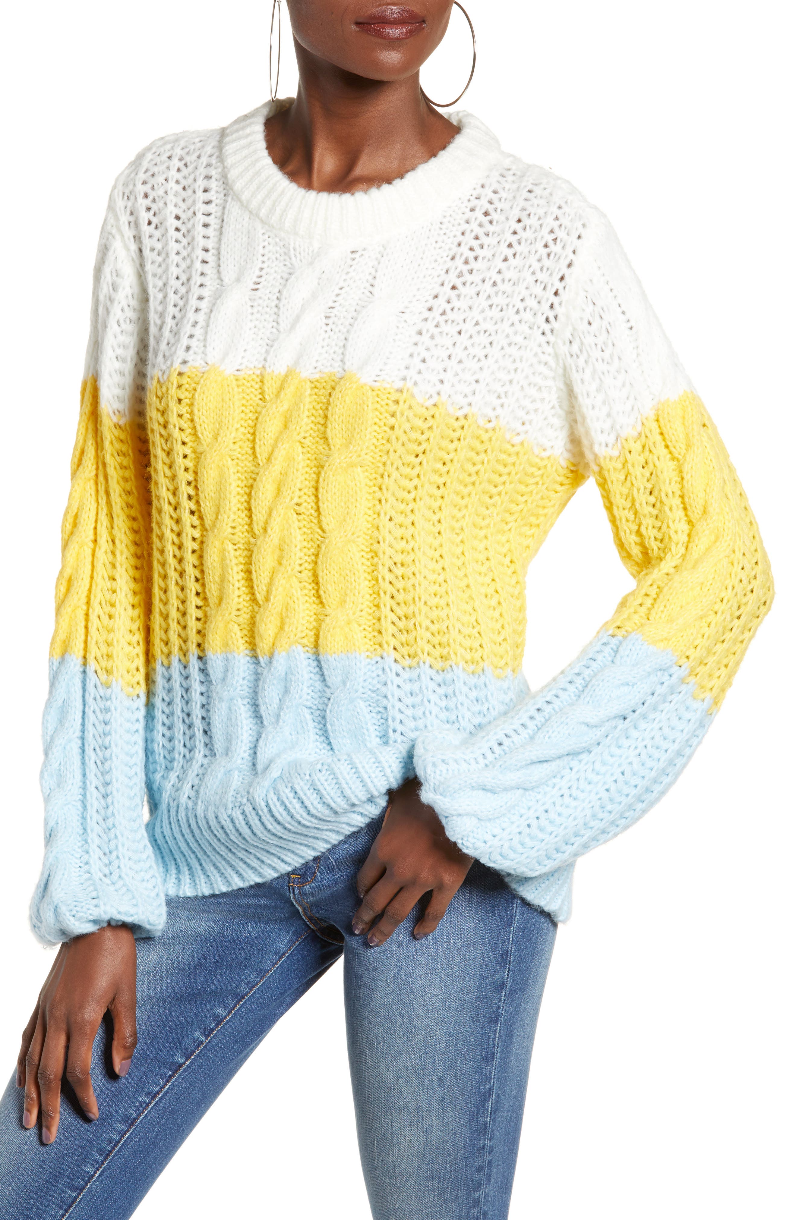 Vero Moda Becca Colorblock Chunky Cable Sweater, Yellow