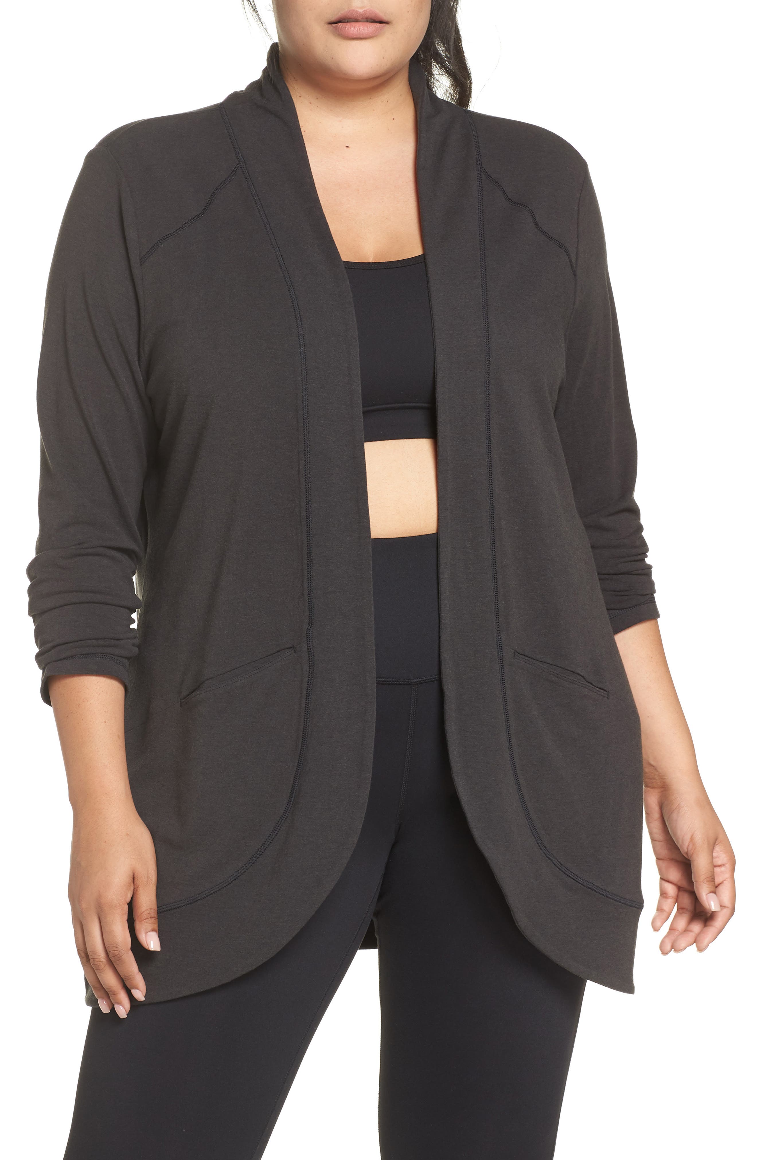 Plus Size Shape Activewear French Terry Cardigan, Black