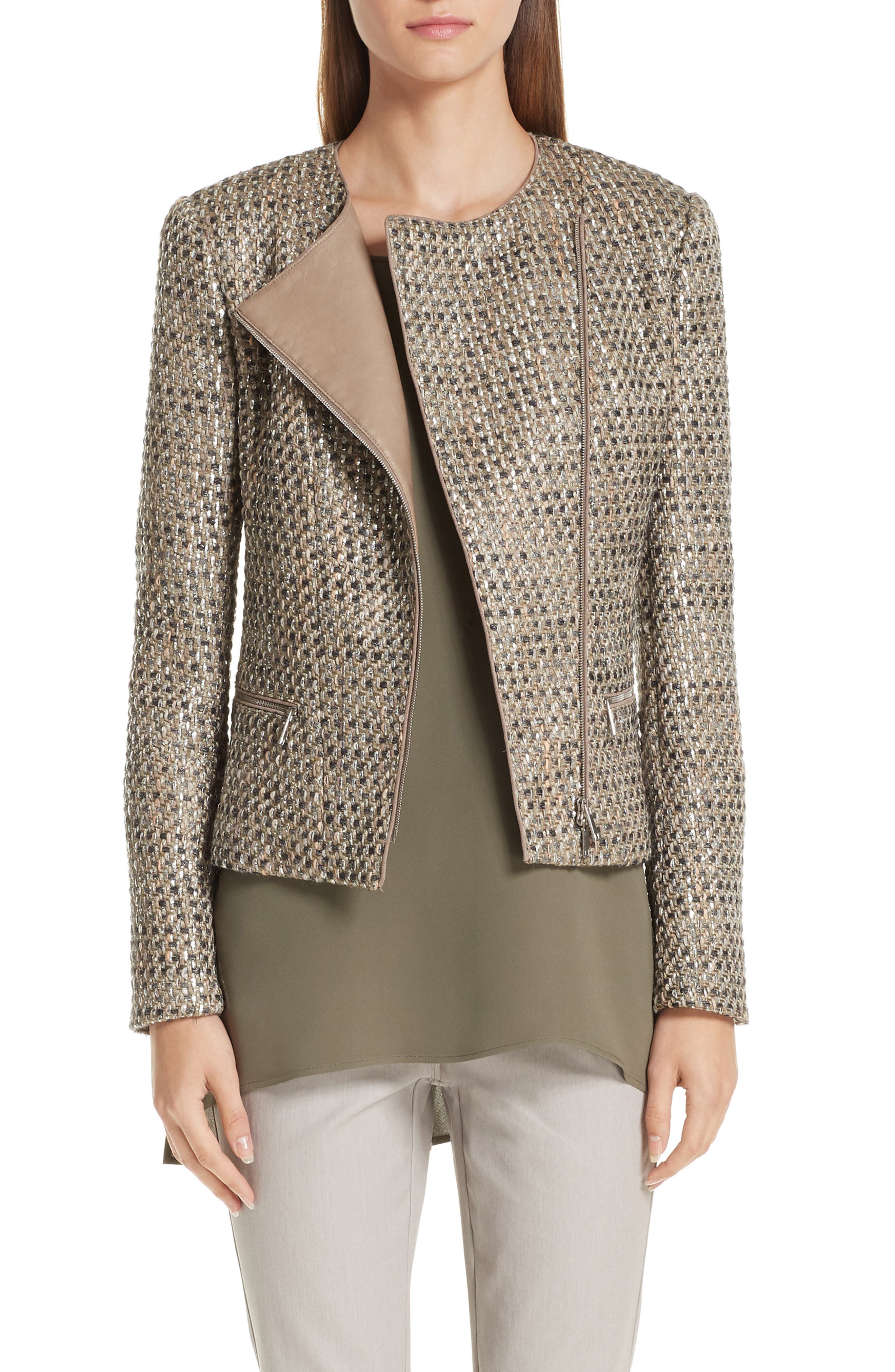 Lafayette 148 New York Trista Tweed & Leather Jacket Nordstrom