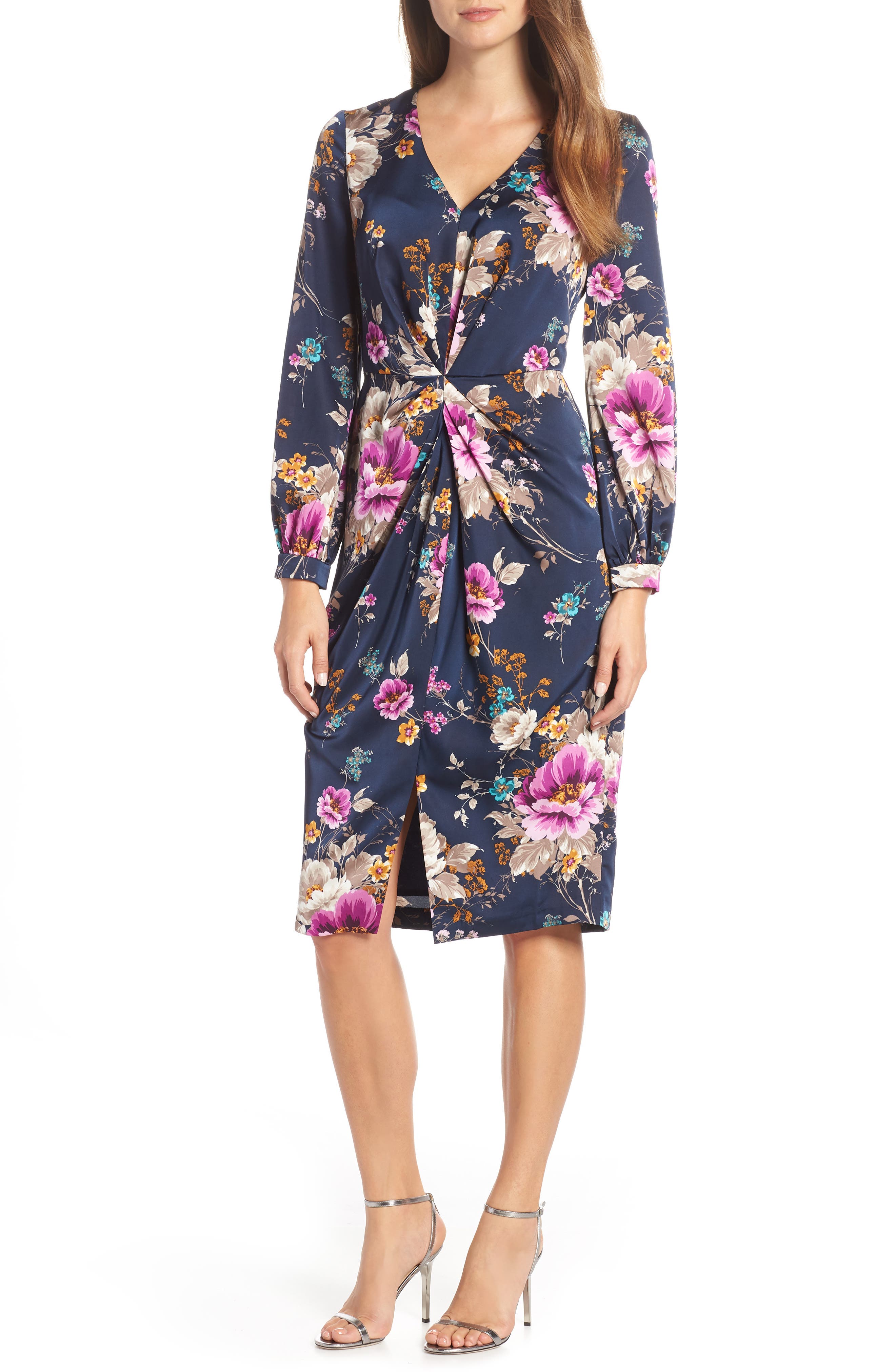 Maggy London Floral Charmeuse Dress, Blue