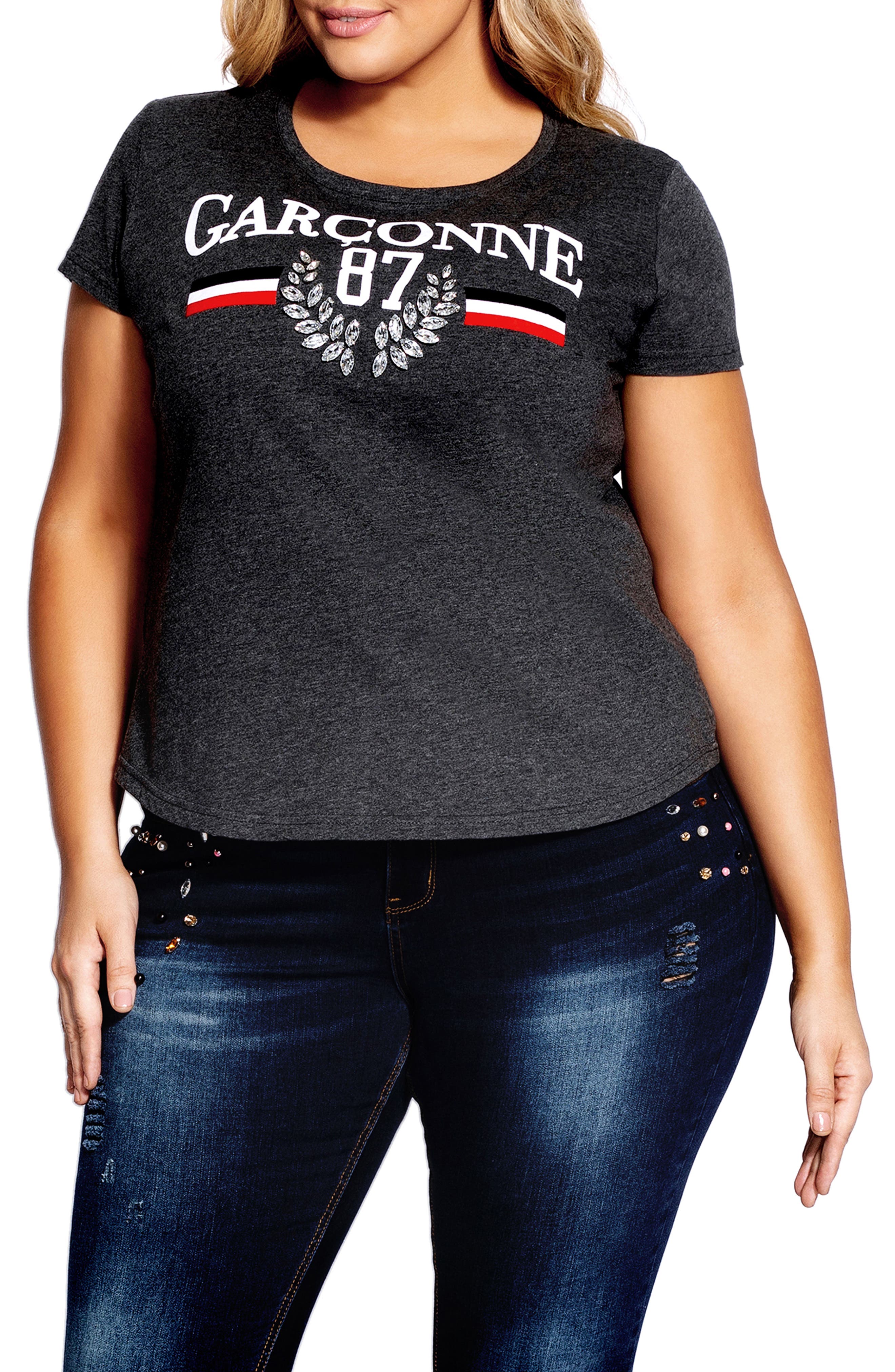 Plus Size City Chic Ooh La La Tee, Grey