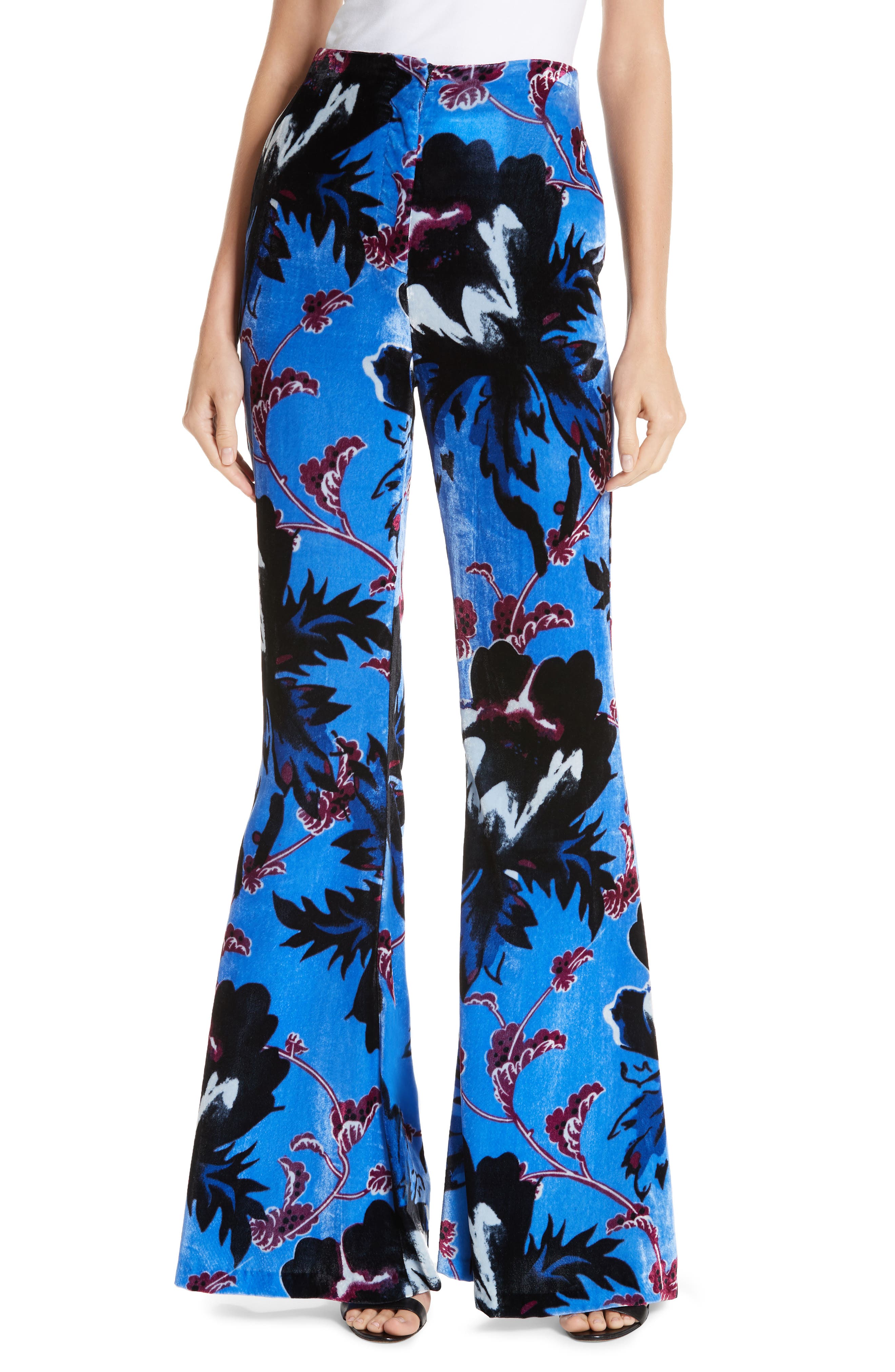Dvf Erica Floral Flare Leg Pants, Purple