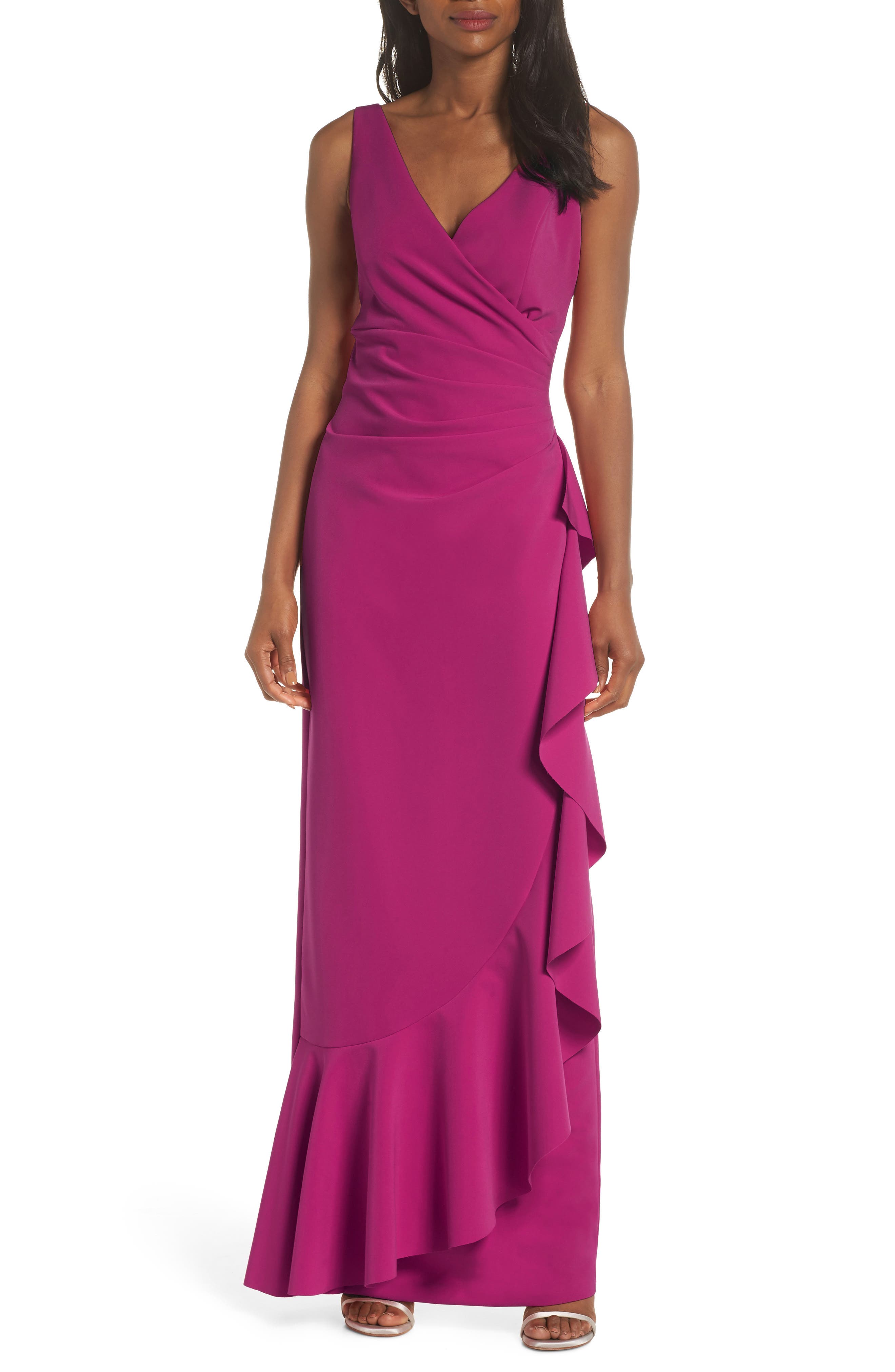 Vince Camuto Laguna Faux Wrap Gown, Red
