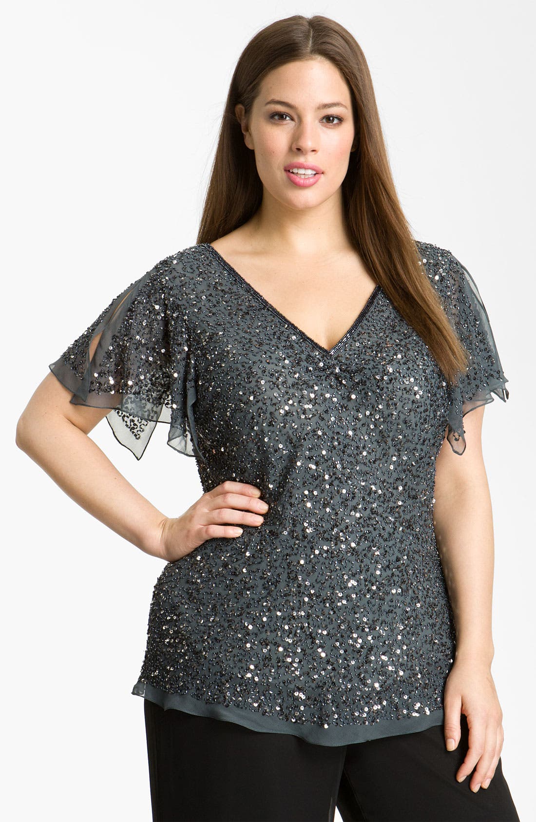 Adrianna Papell Sequin Chiffon Top (Plus Size) Nordstrom