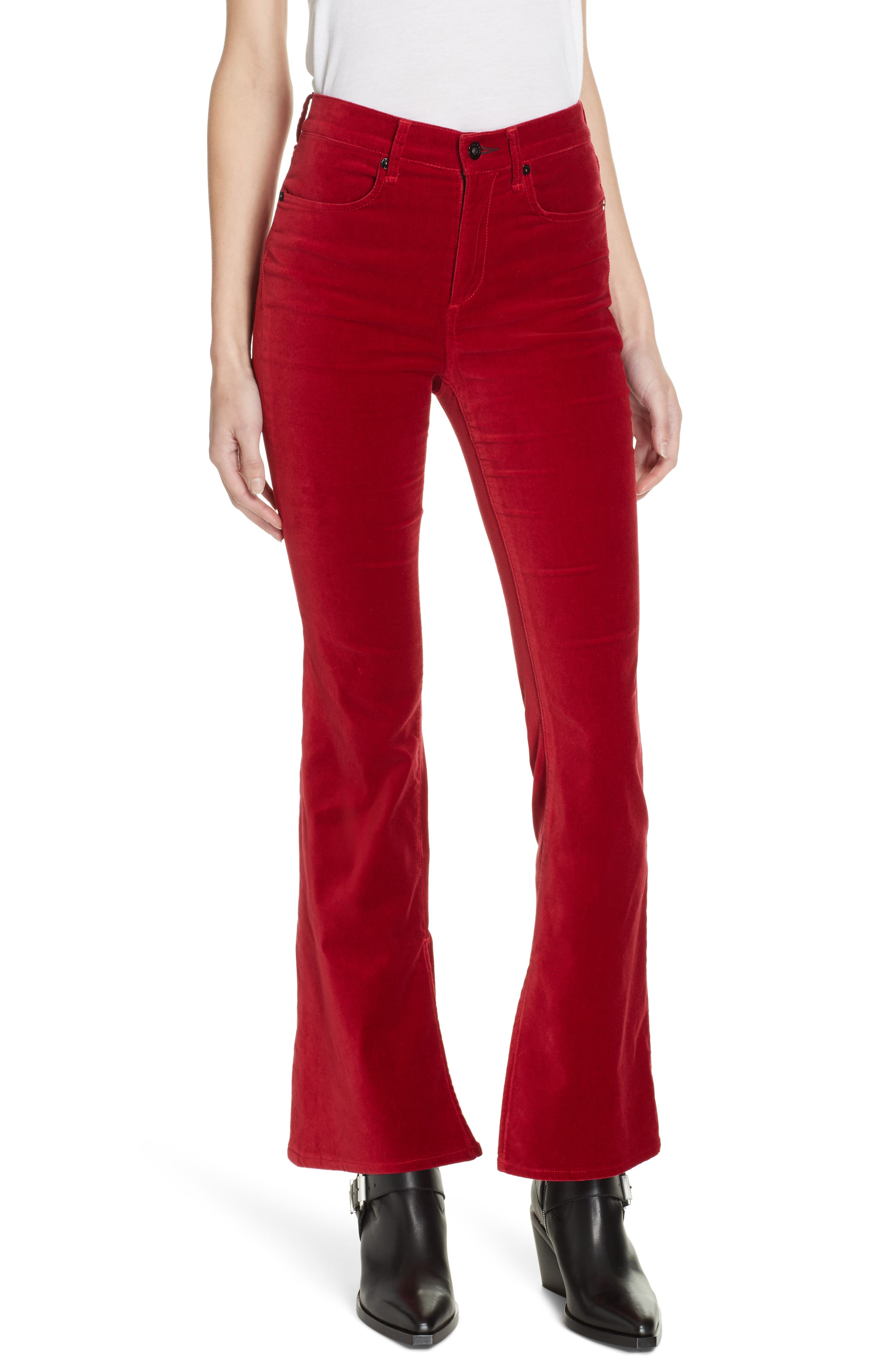 Rag & Bone Bella Velveteen Flare Pants, Red