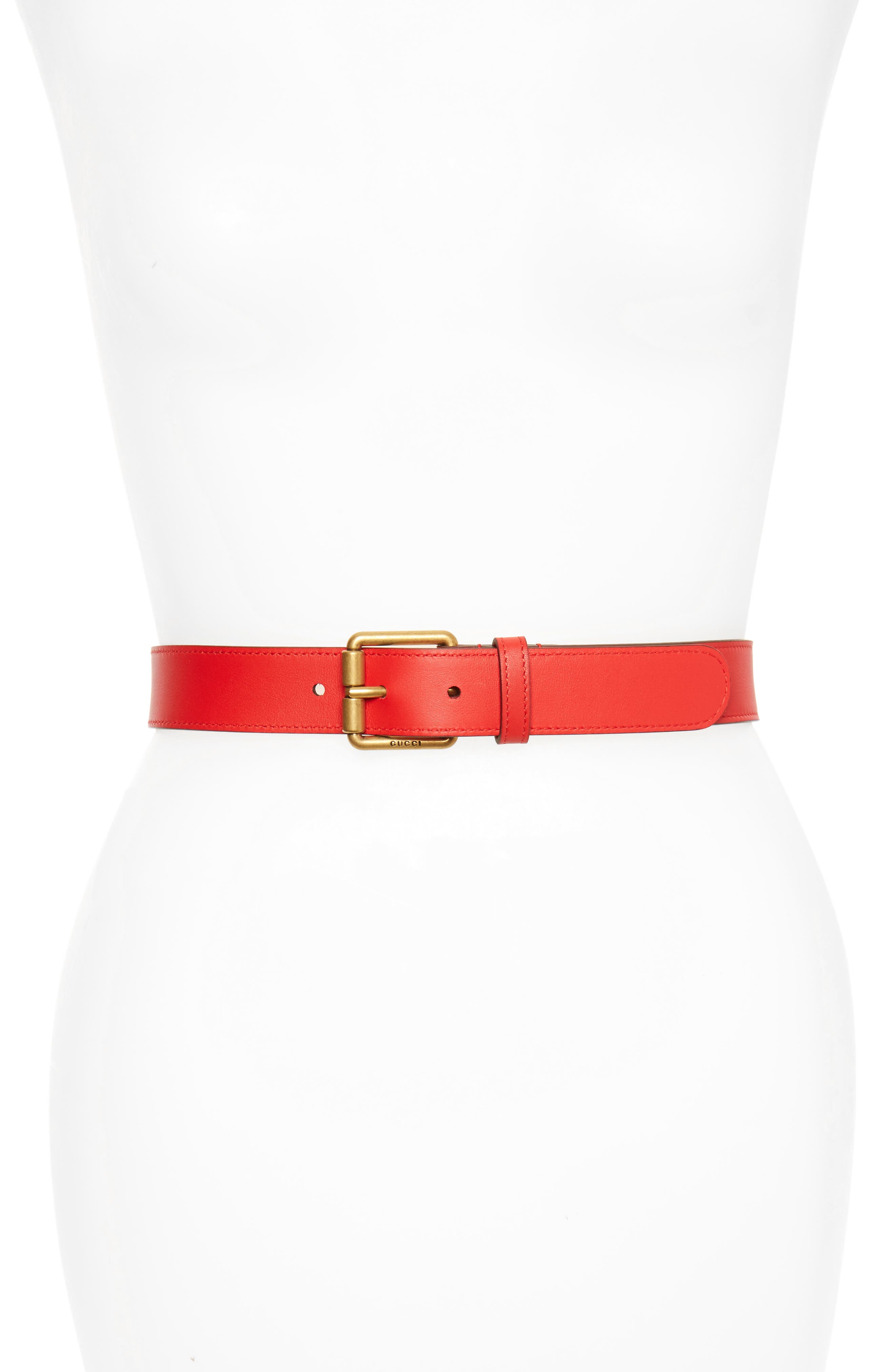 Gucci Horsebit Calfskin Leather Belt, Red