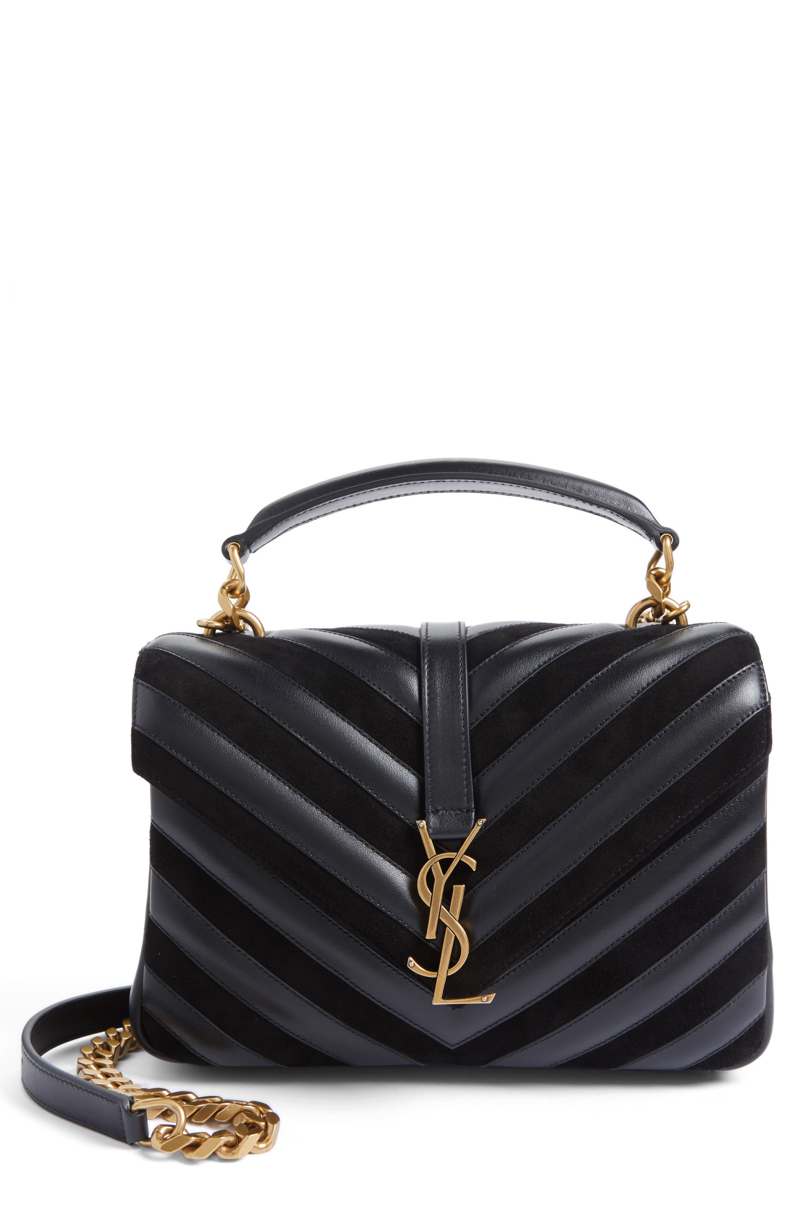 Saint Laurent Medium College Patchwork Suede & Leather Shoulder Bag