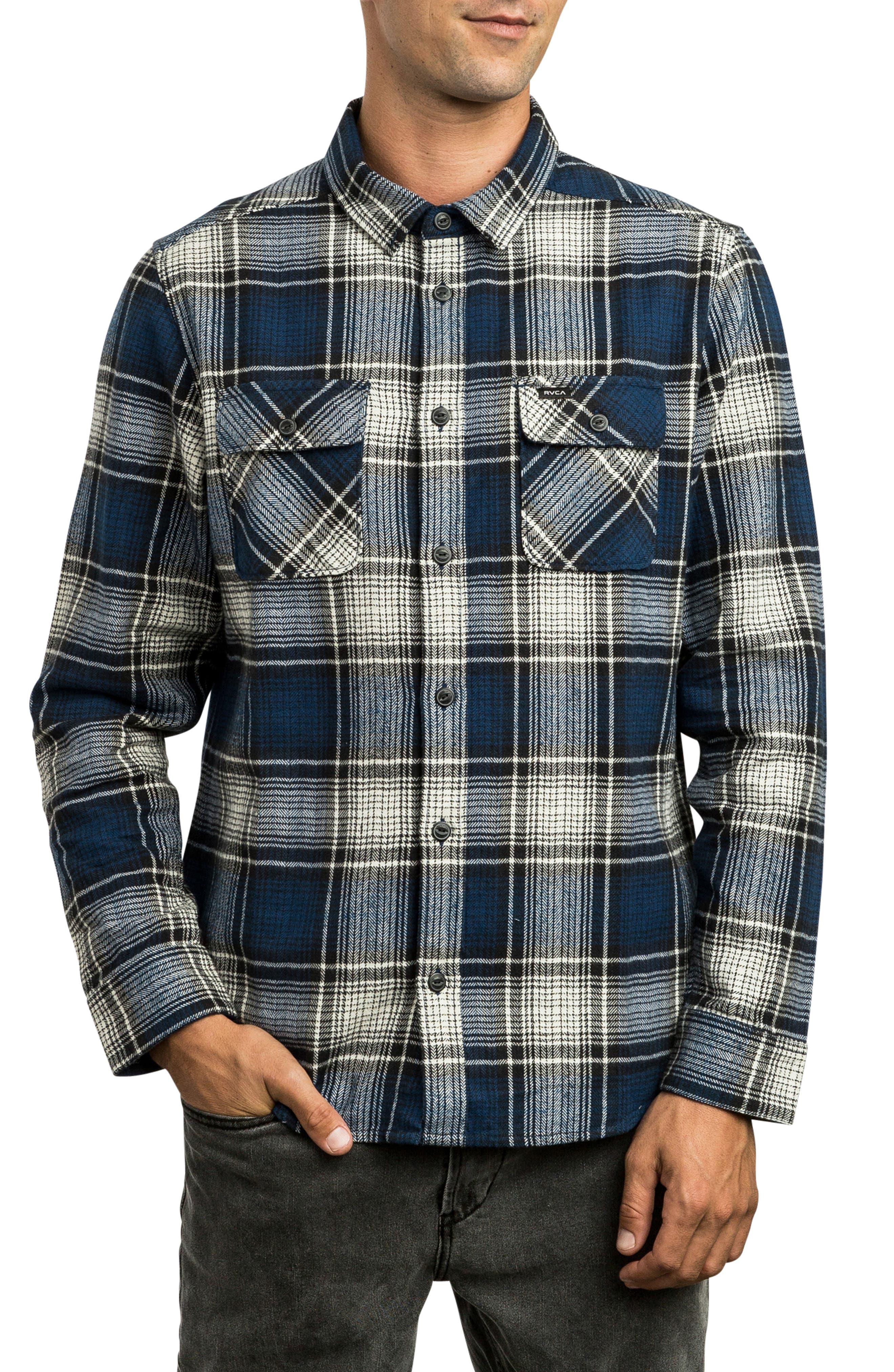 Rvca High Plains Flannel Shirt, Blue