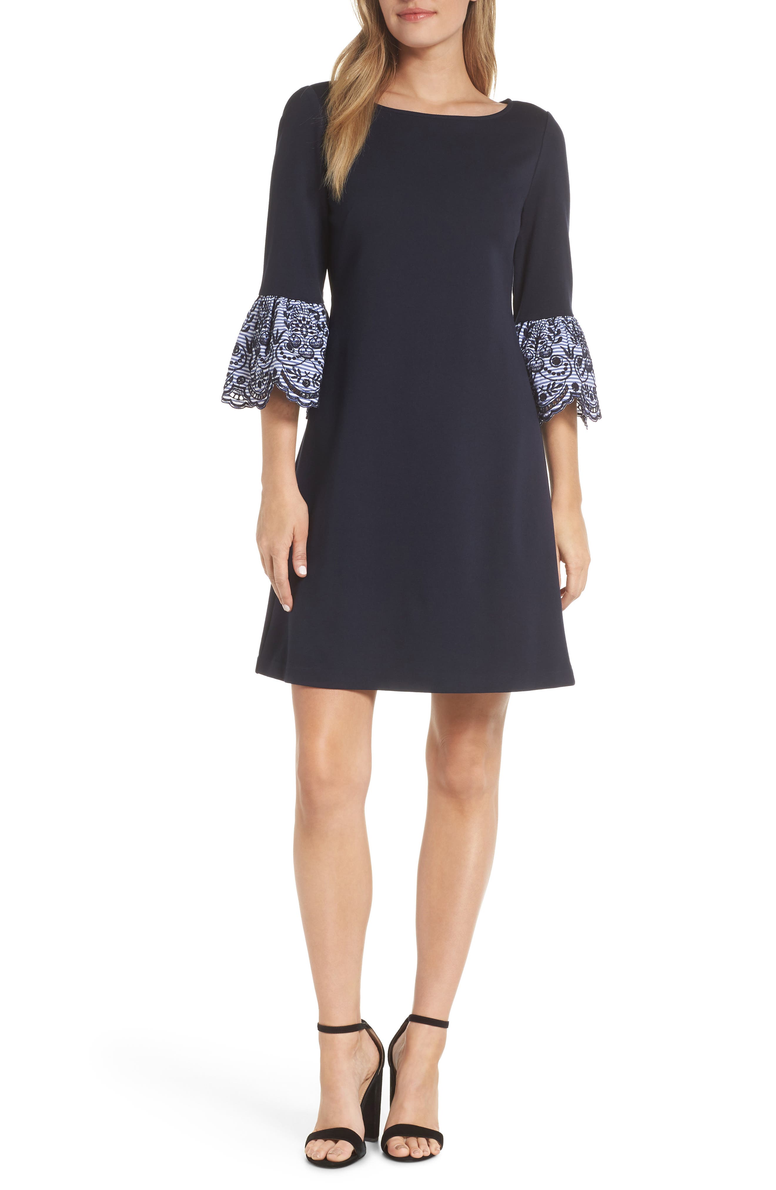 Eliza J Embroidered Bell Cuff Shift Dress