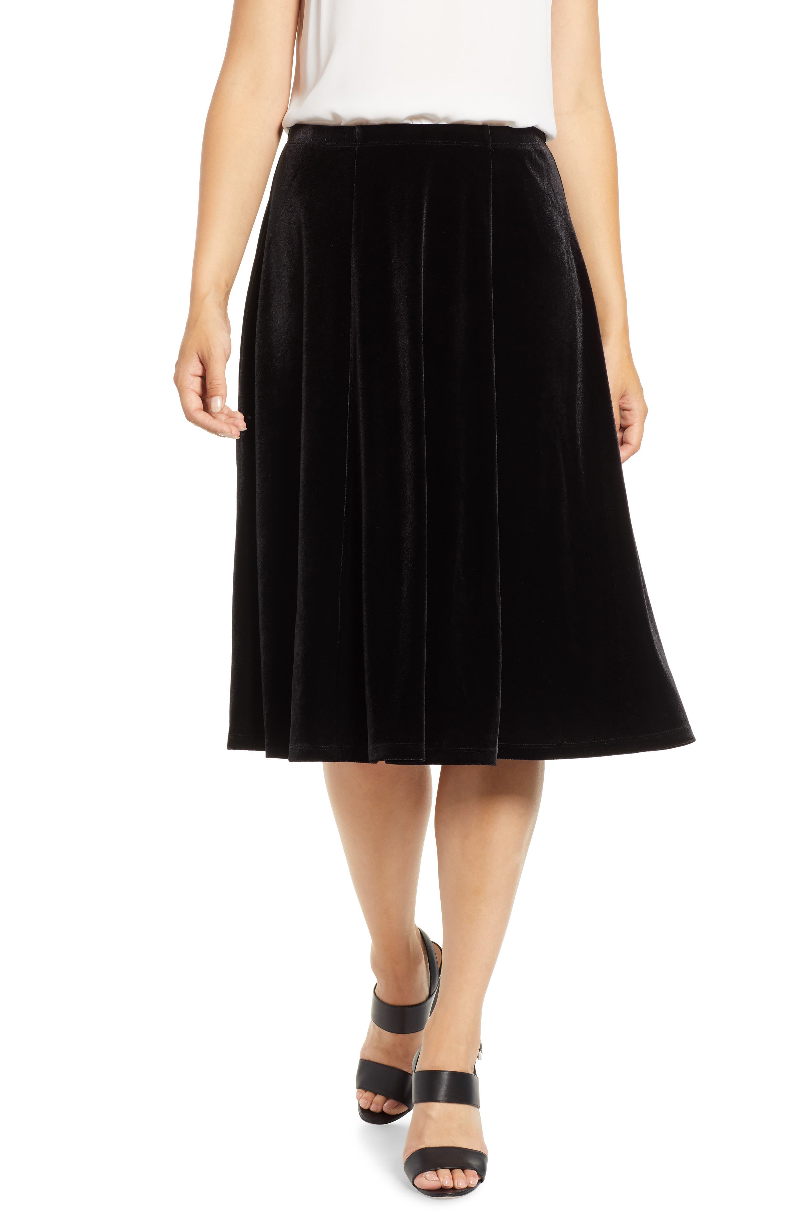 Chaus Stretch Velvet Flare Skirt, Black