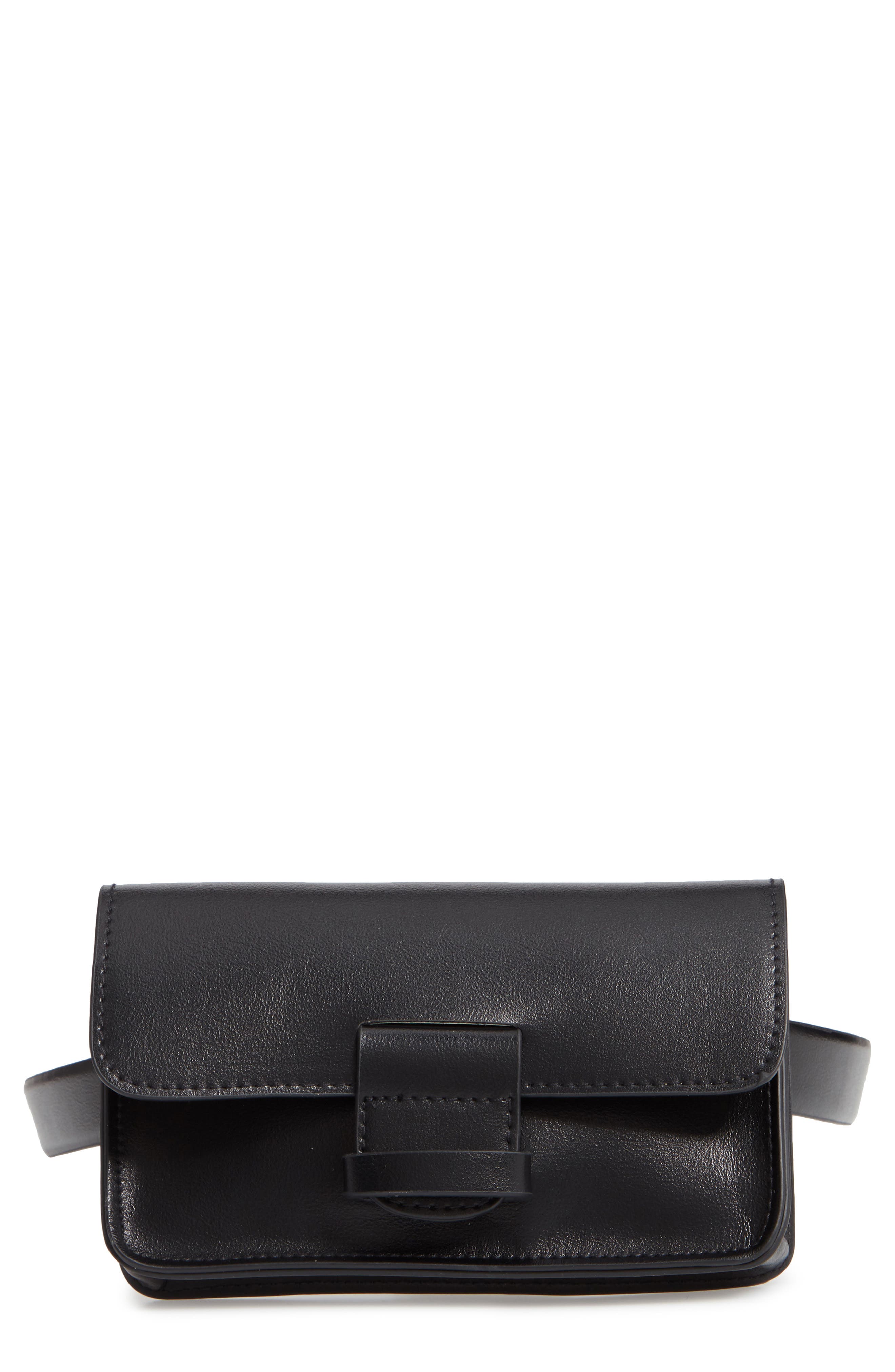 Halogen Faux Leather Belt Bag, Black
