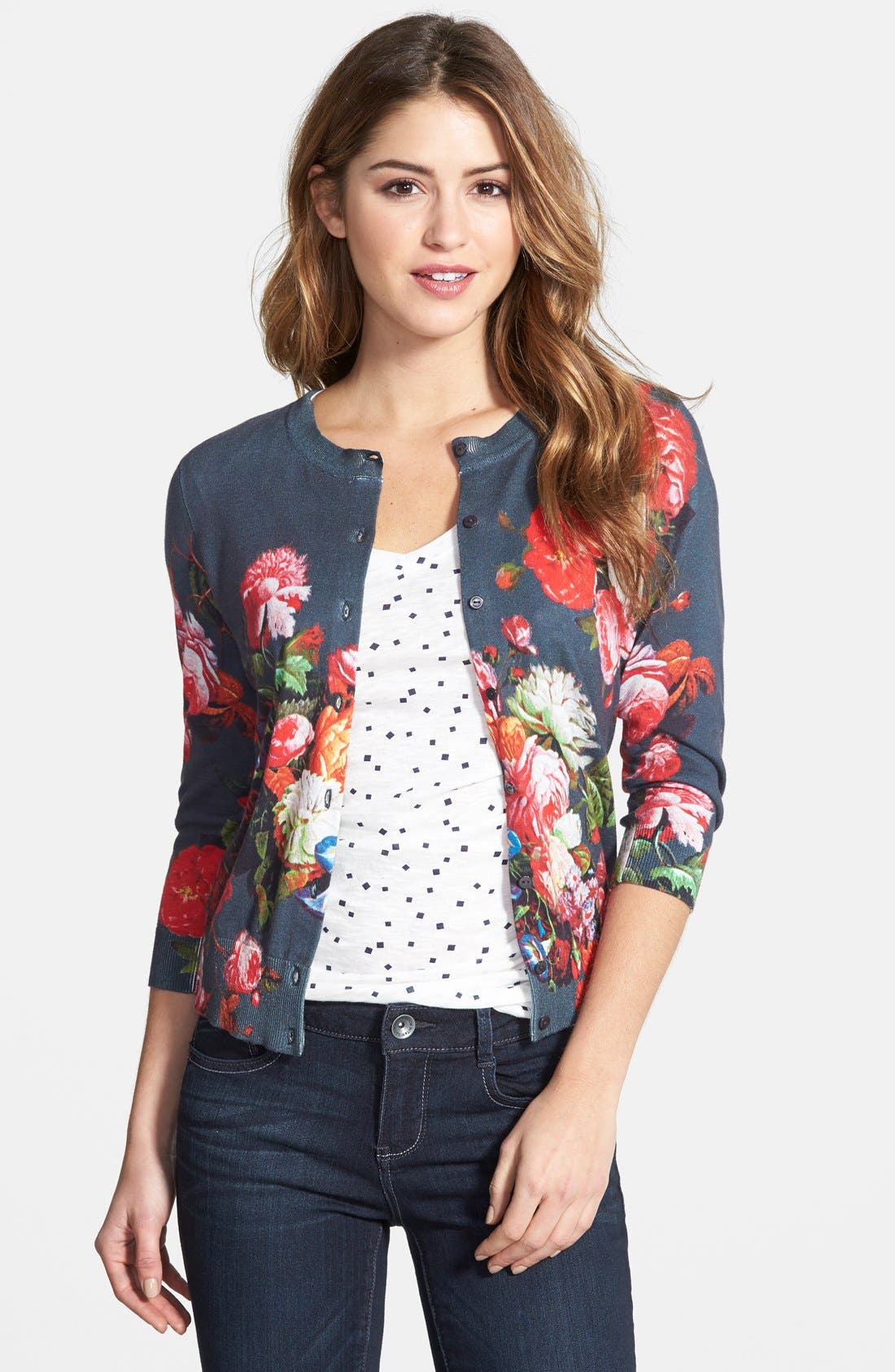 Halogen® Floral Print Cardigan (Regular & Petite) Nordstrom